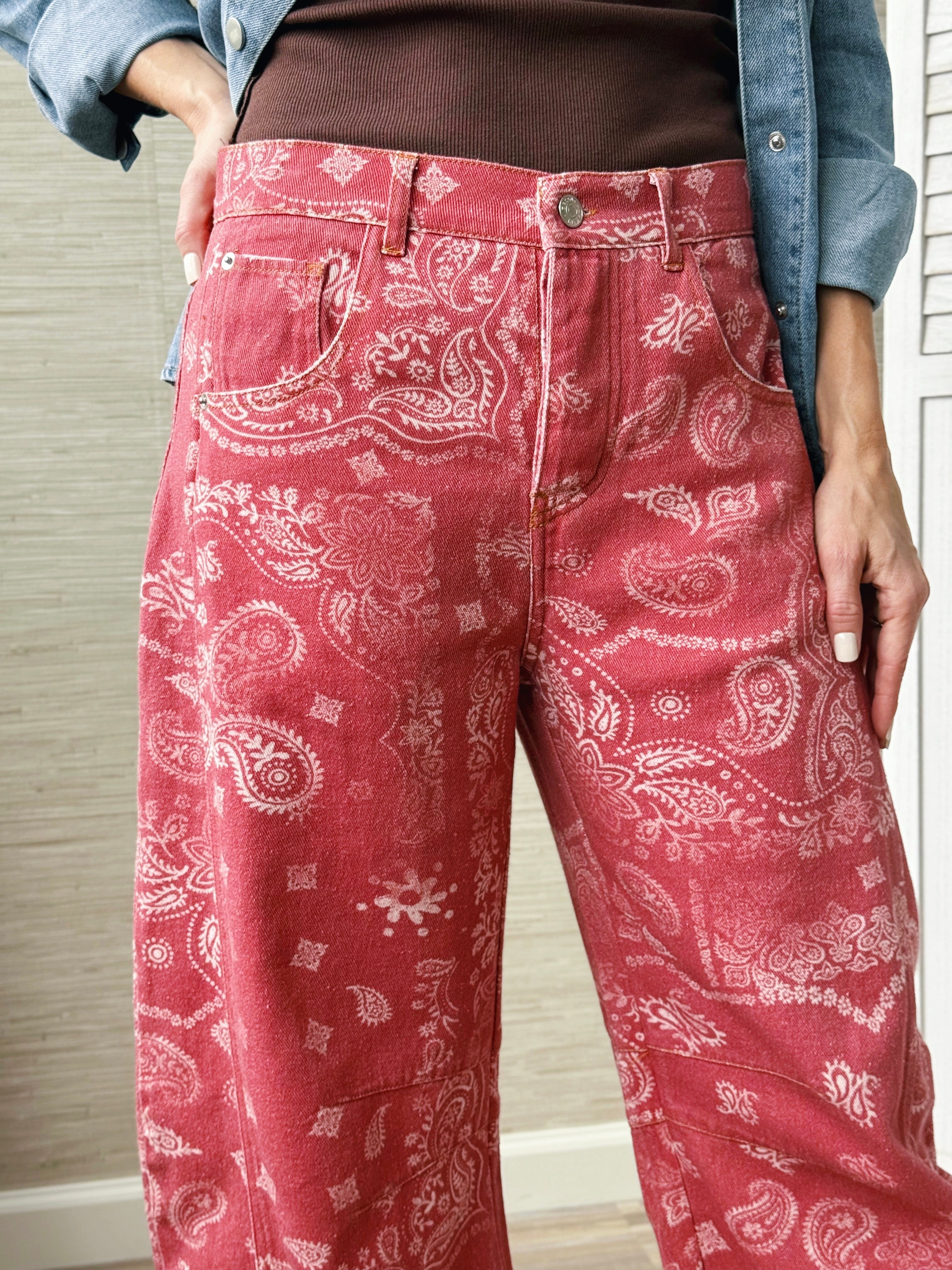 Scarlet Barrel Jean - DUSTY ROSE BANDANA - willows clothing BARREL JEAN