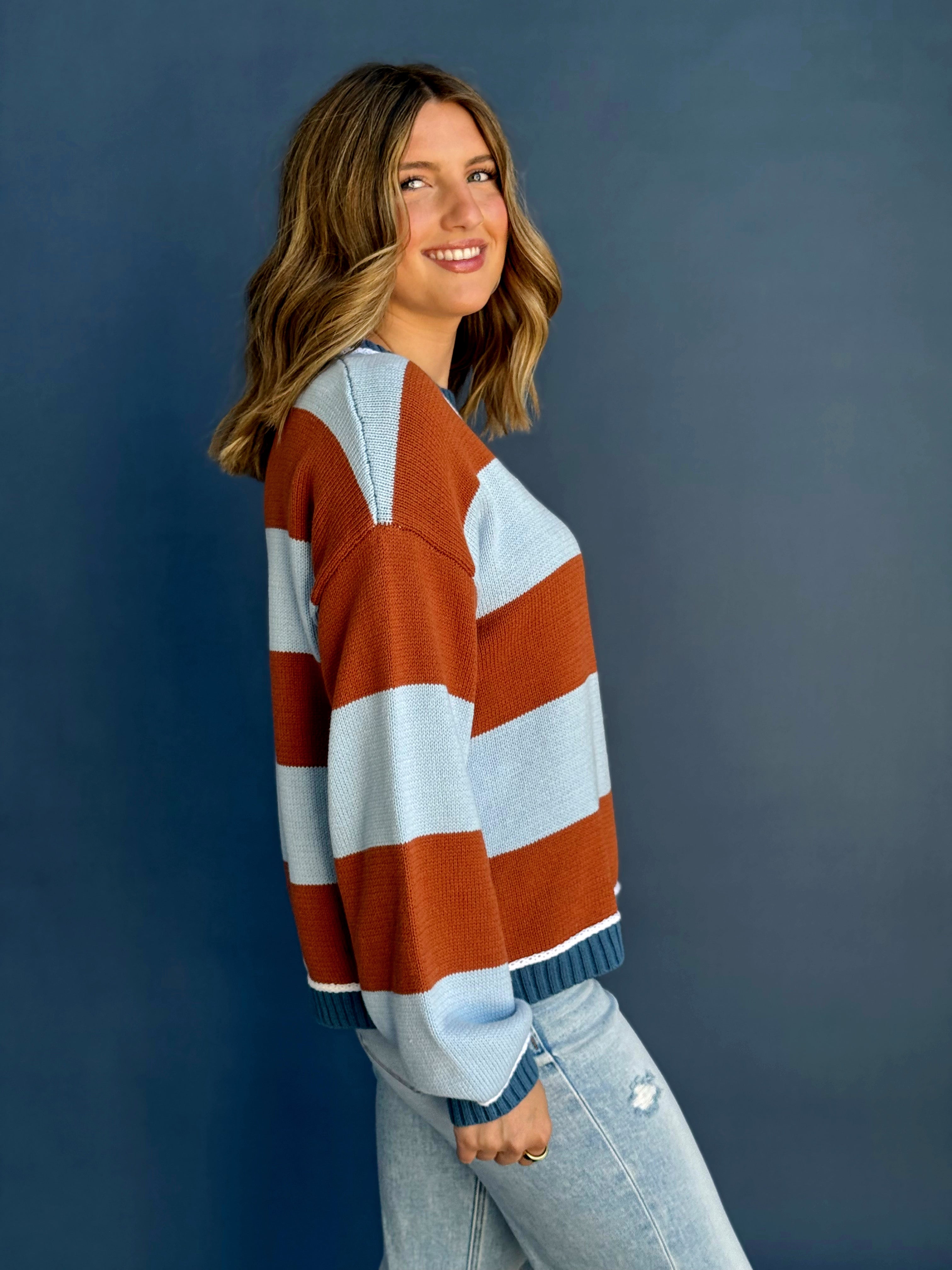 Scottie Jean Sweater - BLUE/RUST - willows clothing SWEATER
