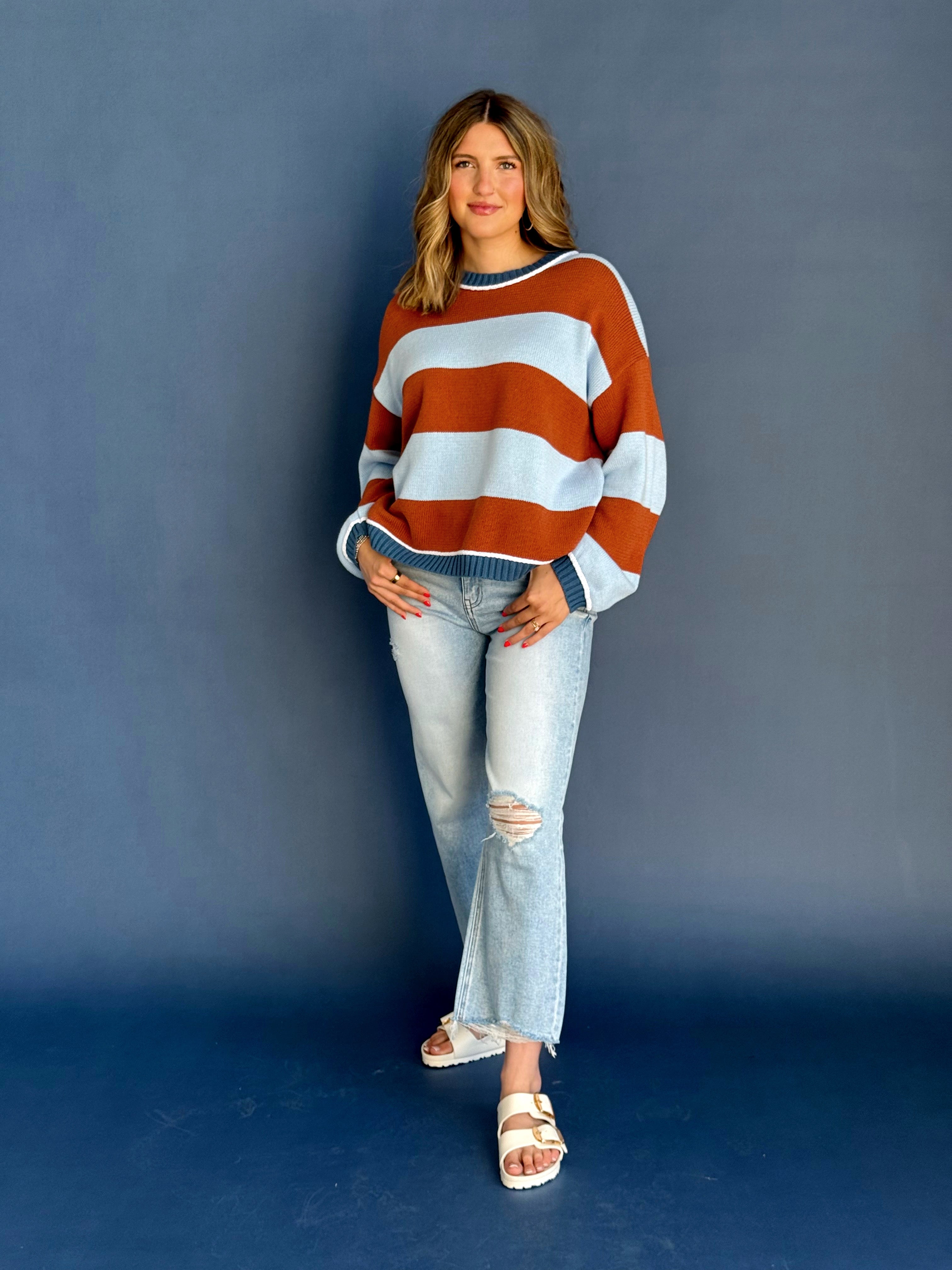 Scottie Jean Sweater - BLUE/RUST - willows clothing SWEATER
