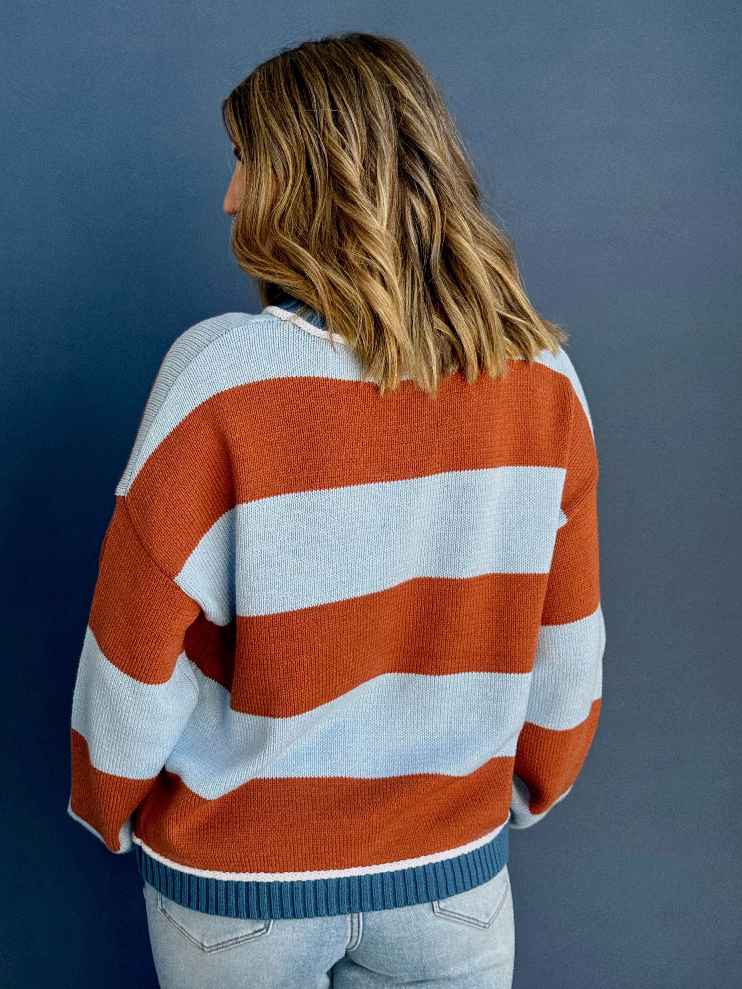 Scottie Jean Sweater - BLUE/RUST - willows clothing SWEATER