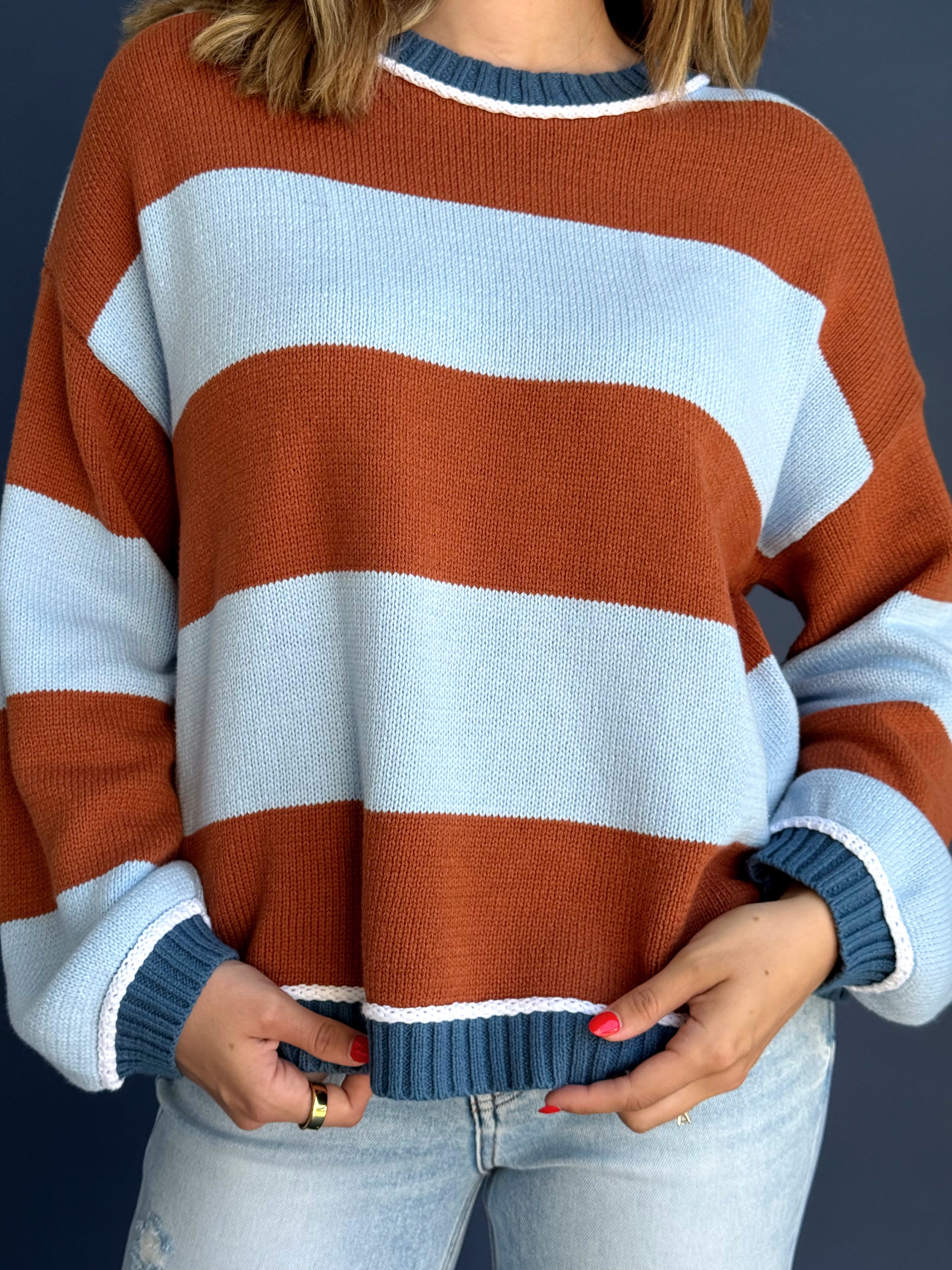 Scottie Jean Sweater - BLUE/RUST - willows clothing SWEATER