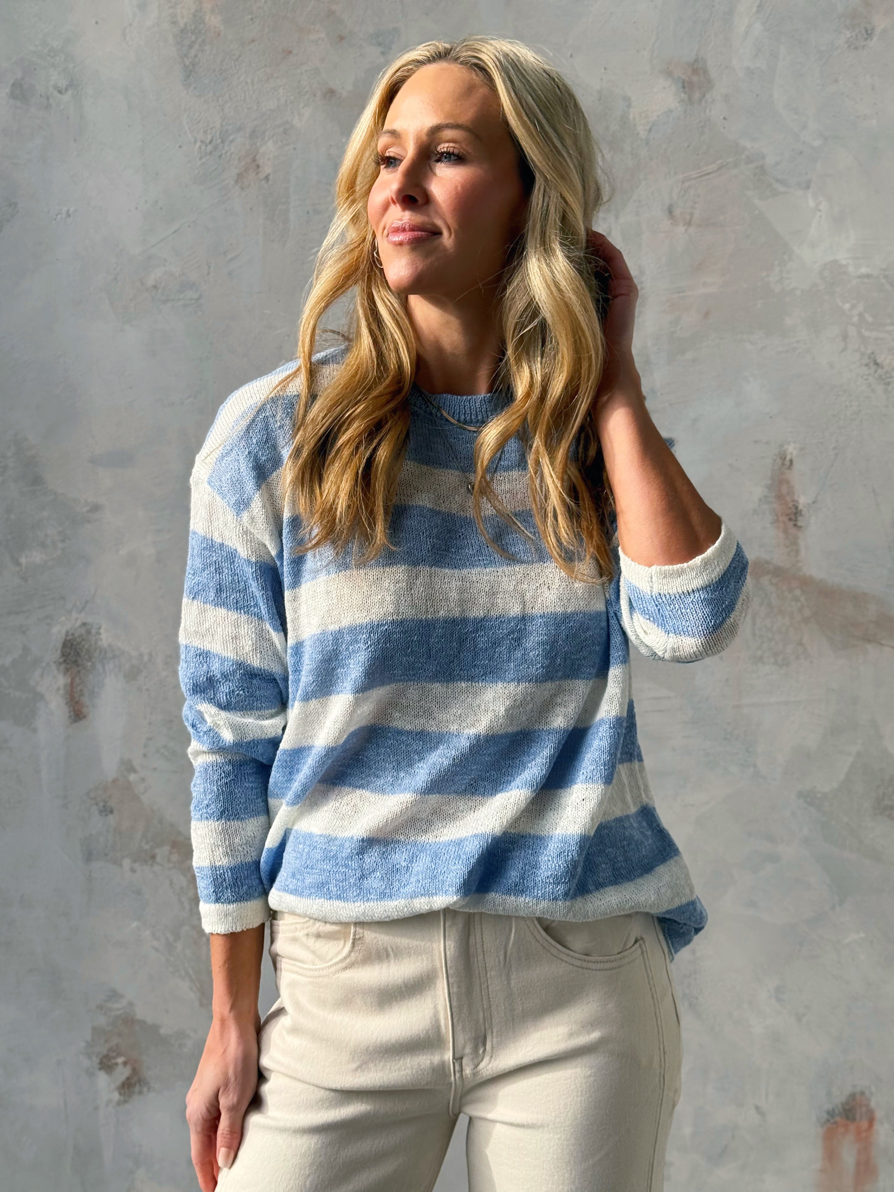 Sea Breeze Sweater - LIGHT BLUE/WHITE - willows clothing SWEATER