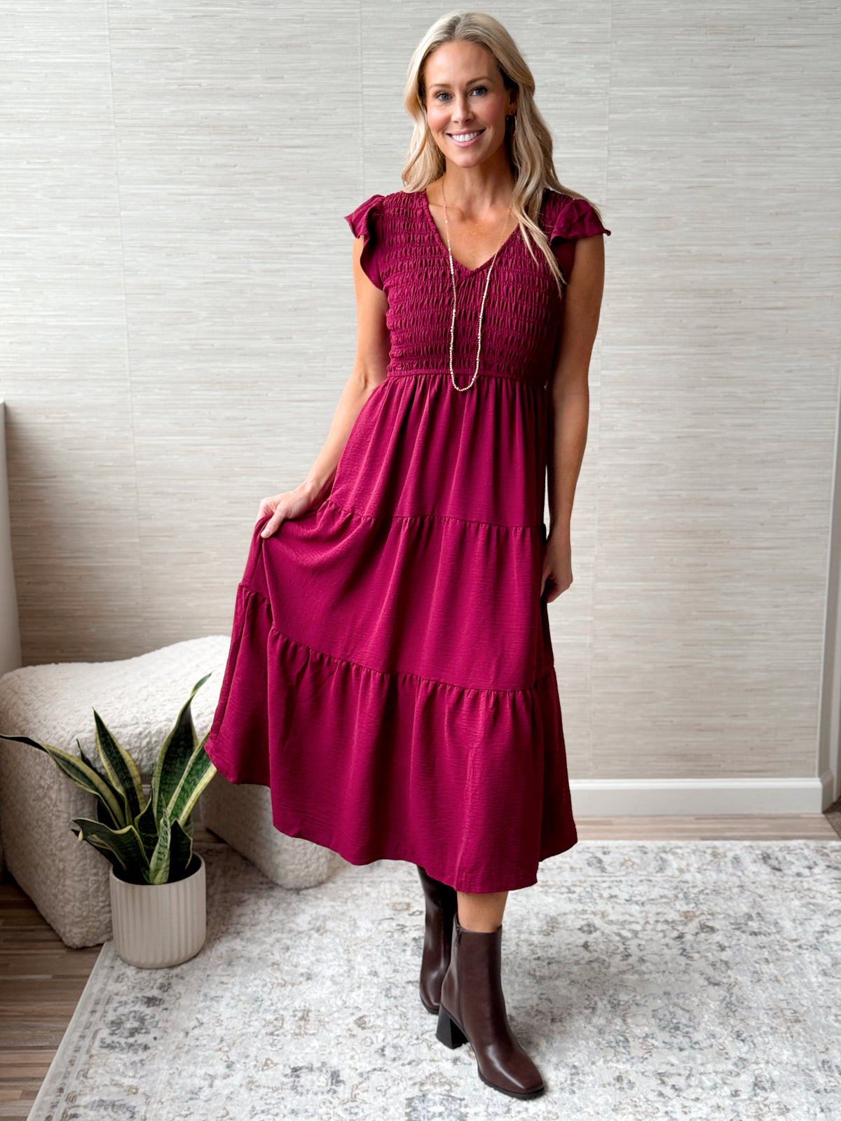 September Stories Dress - BURGUNDY - willows clothing Long Dress