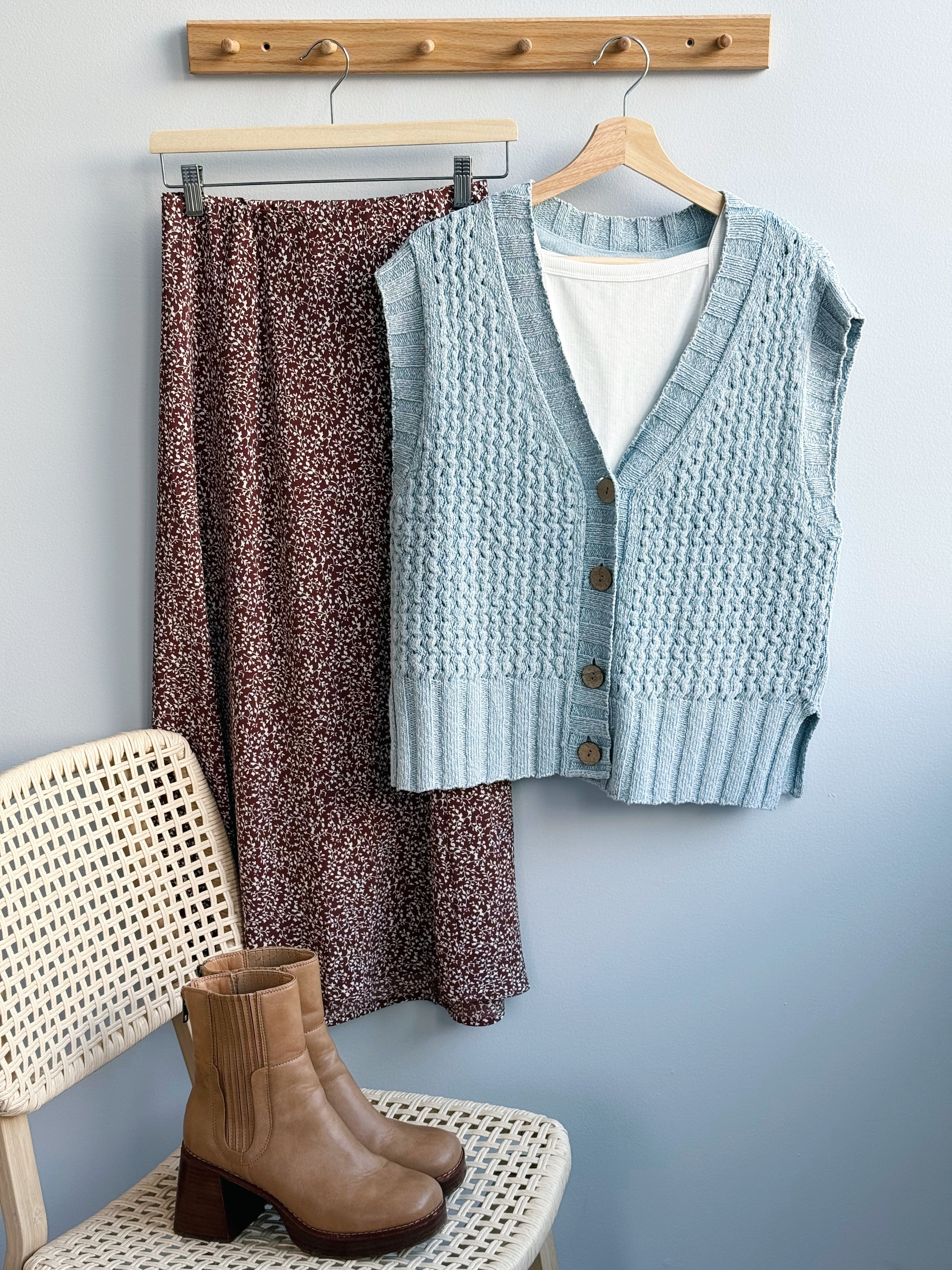 Sherwood Sweater Vest - WASHED DENIM BLUE - willows clothing SWEATER