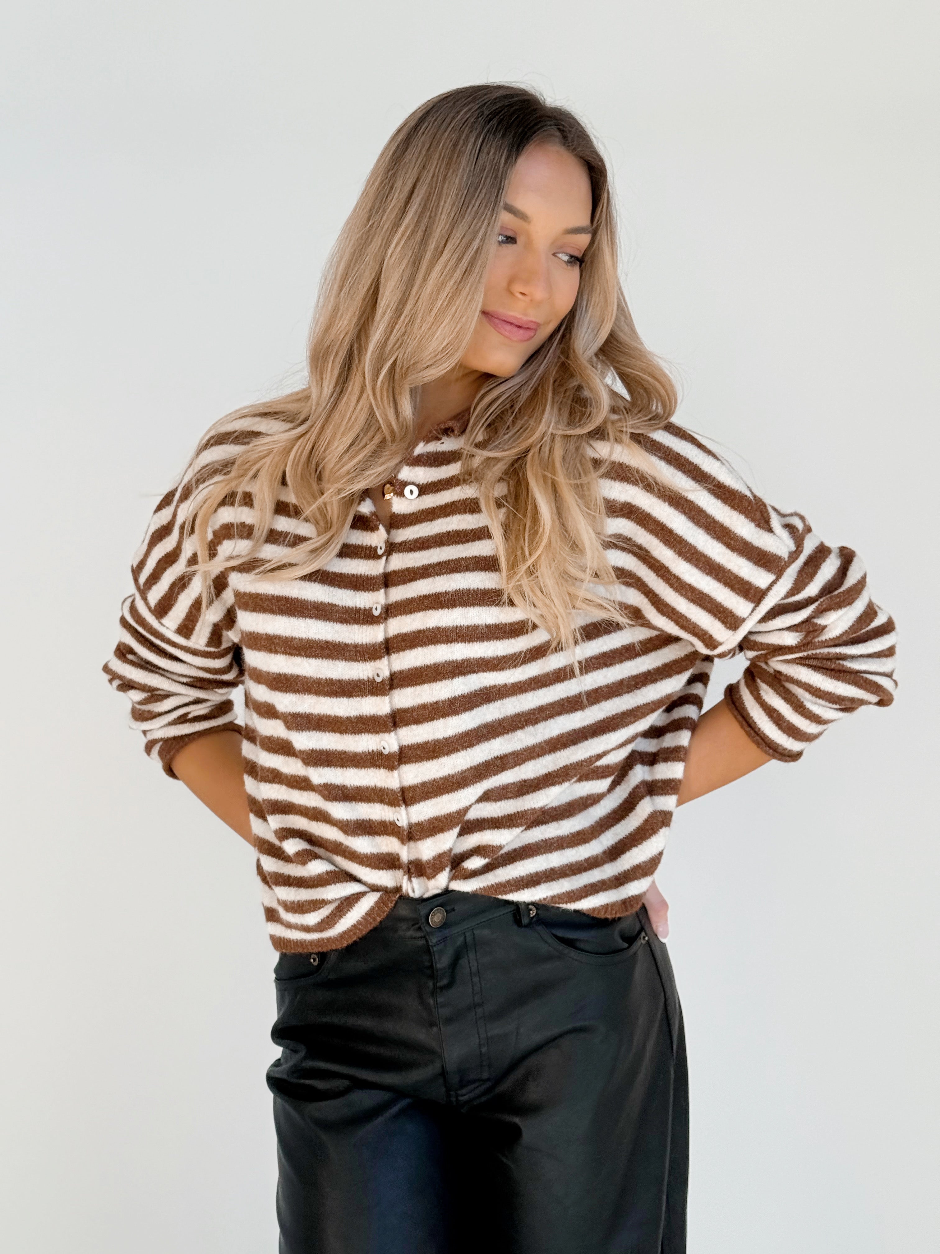 Simone Cardigan - IVORY/BROWN - willows clothing Cardigan