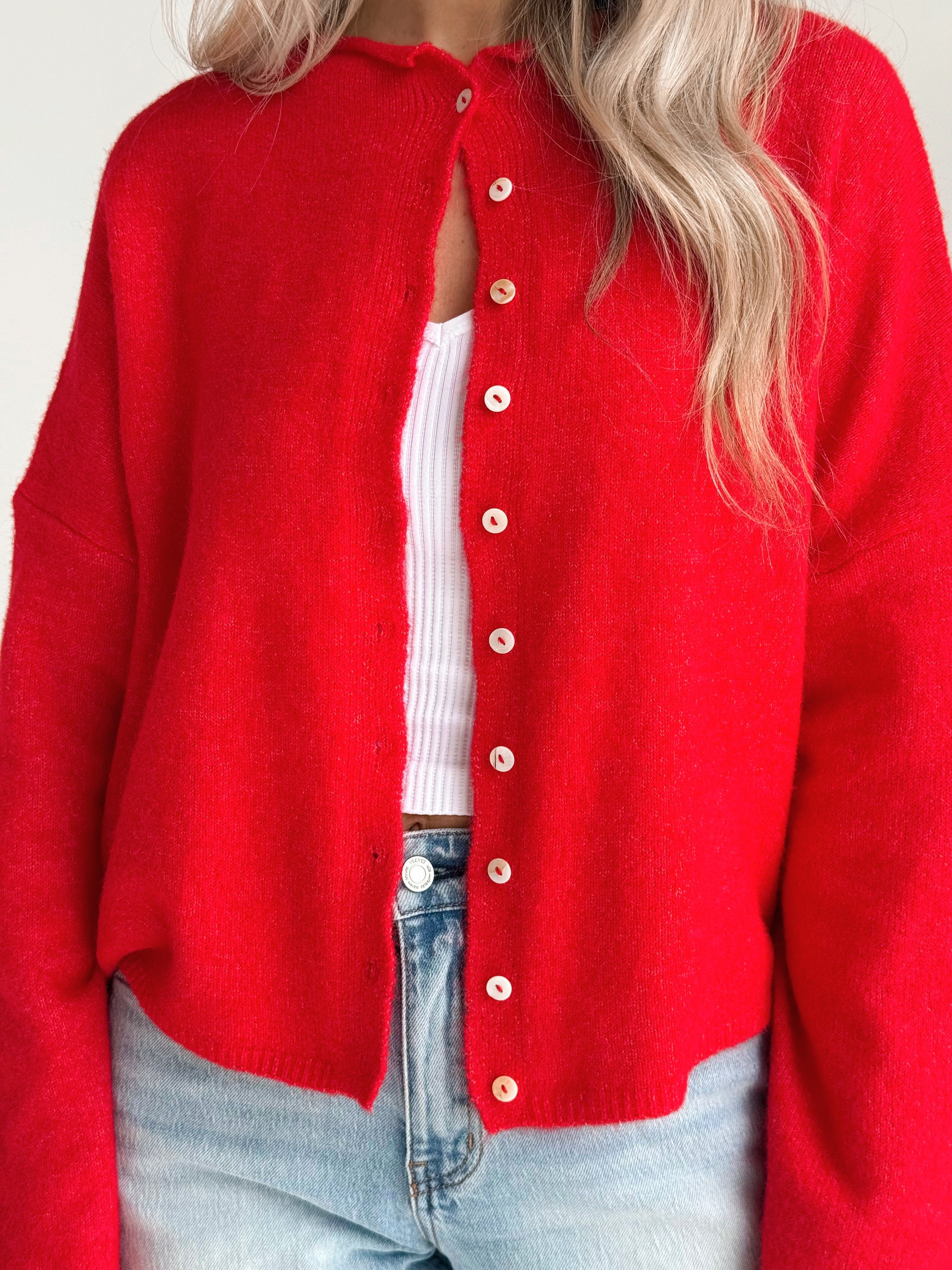 Simone Cardigan - RED - willows clothing SWEATER