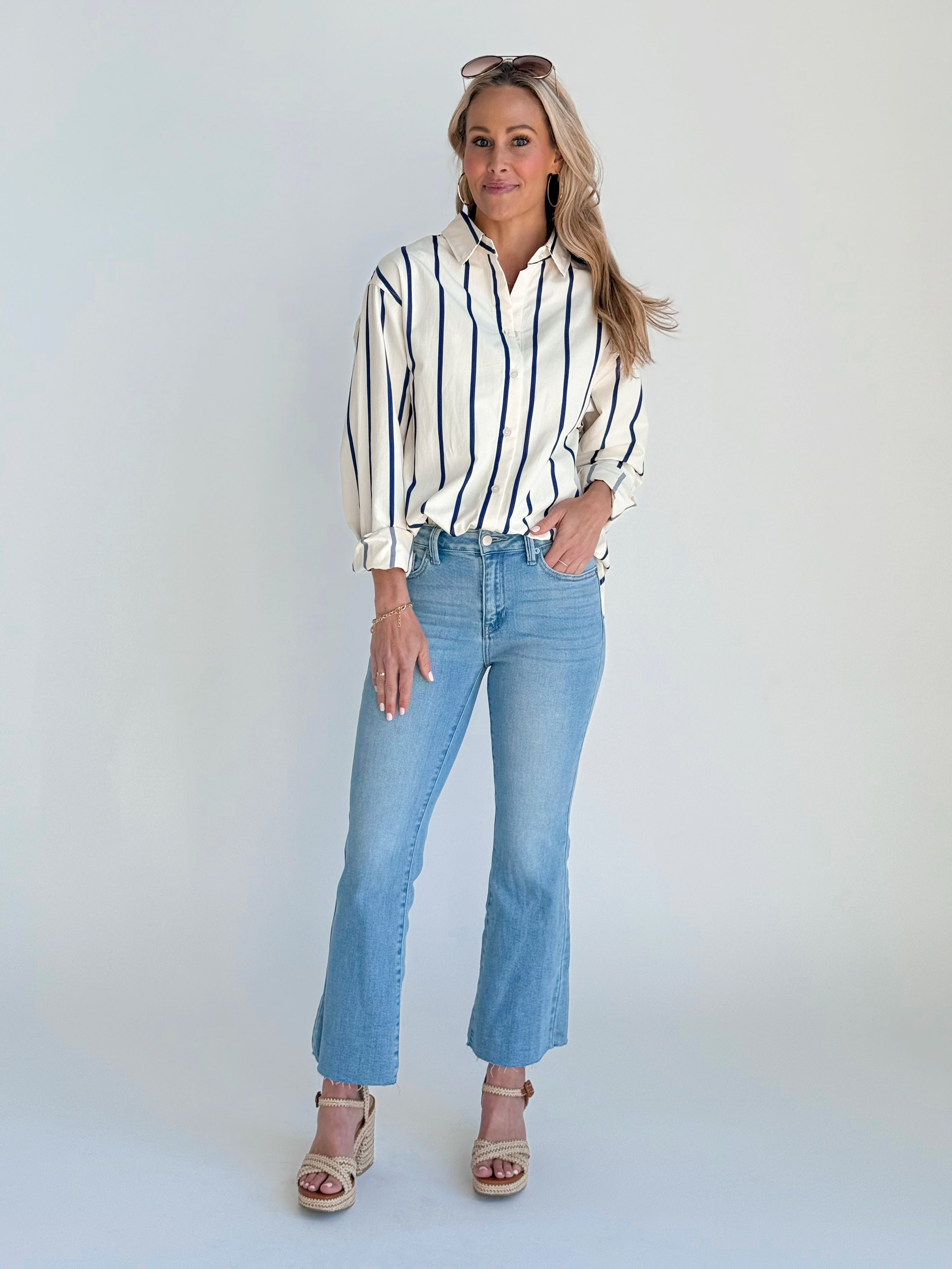 Skipper Top - IVORY/BLUE - willows clothing L/S SHIRT