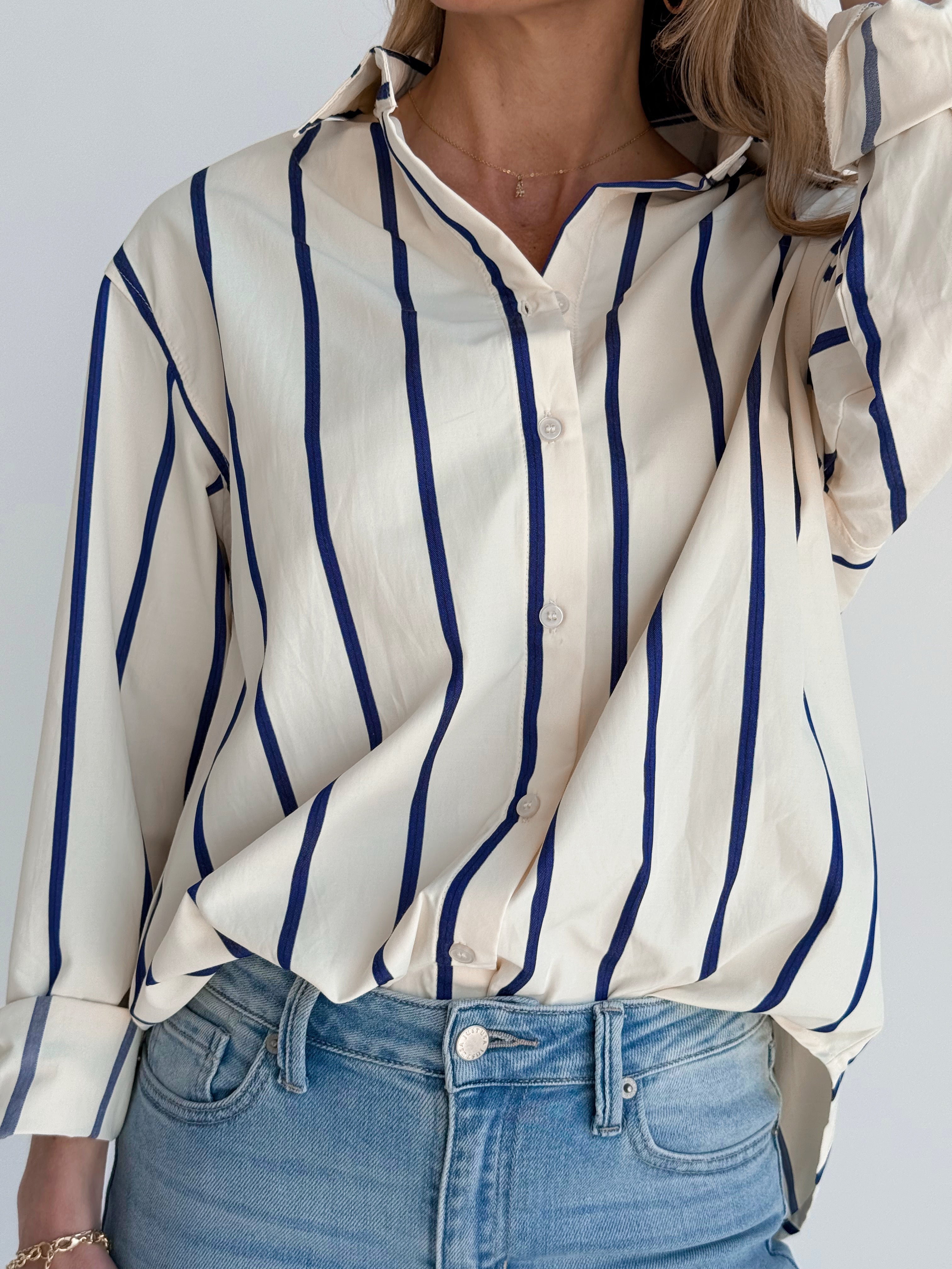 Skipper Top - IVORY/BLUE - willows clothing L/S SHIRT