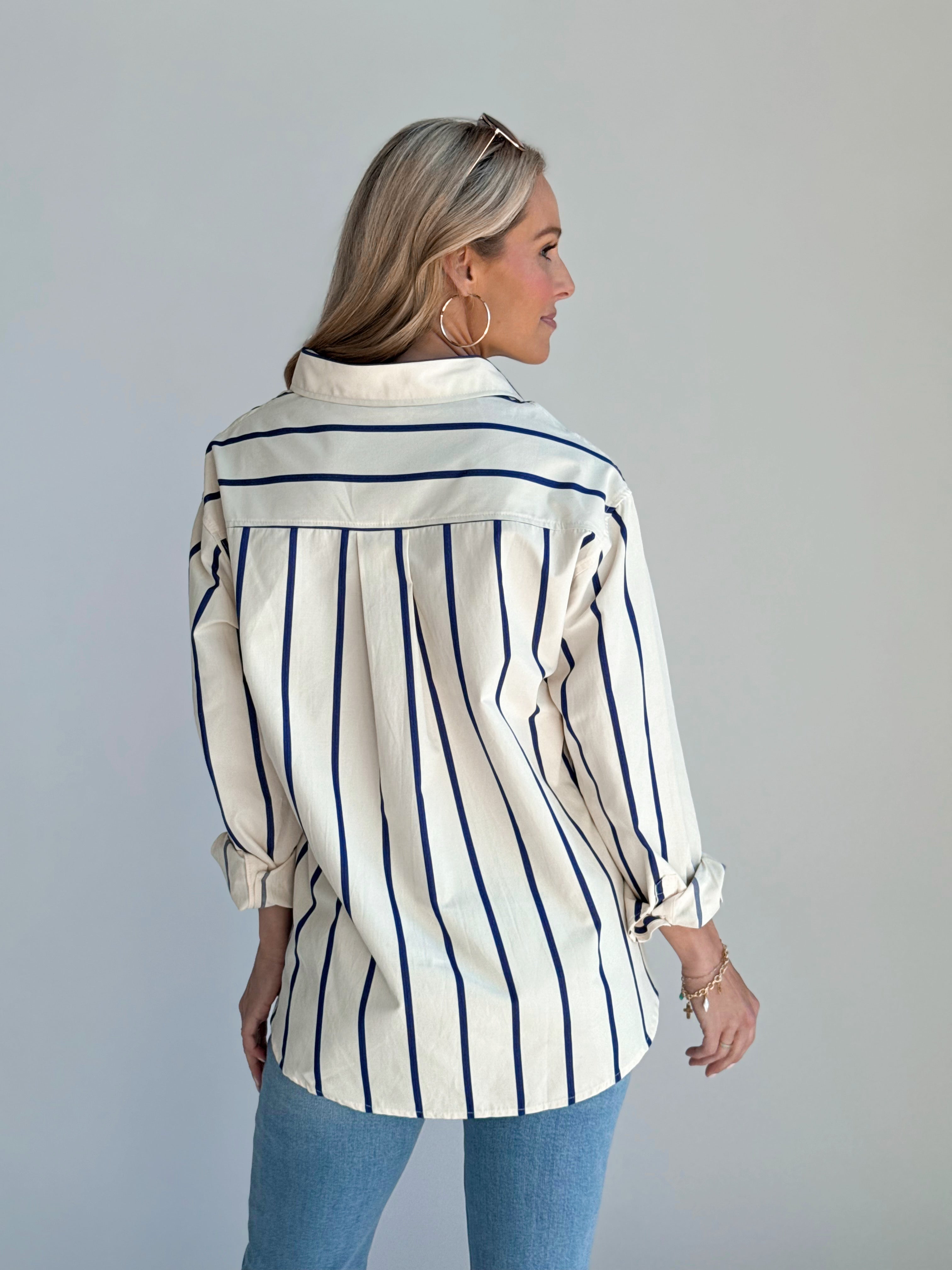 Skipper Top - IVORY/BLUE - willows clothing L/S SHIRT