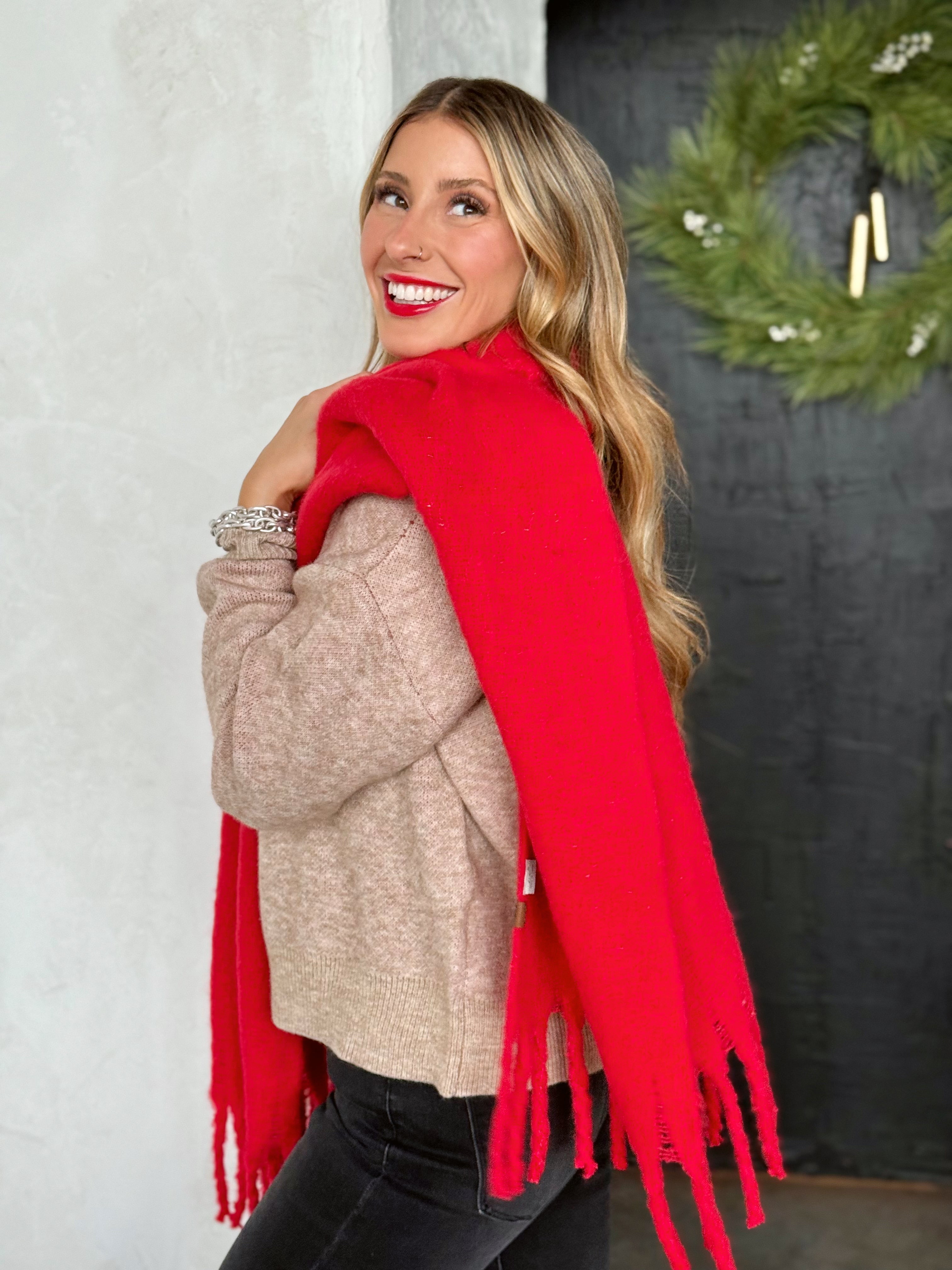 Solid Shimmer Scarf - RED - willows clothing Scarves