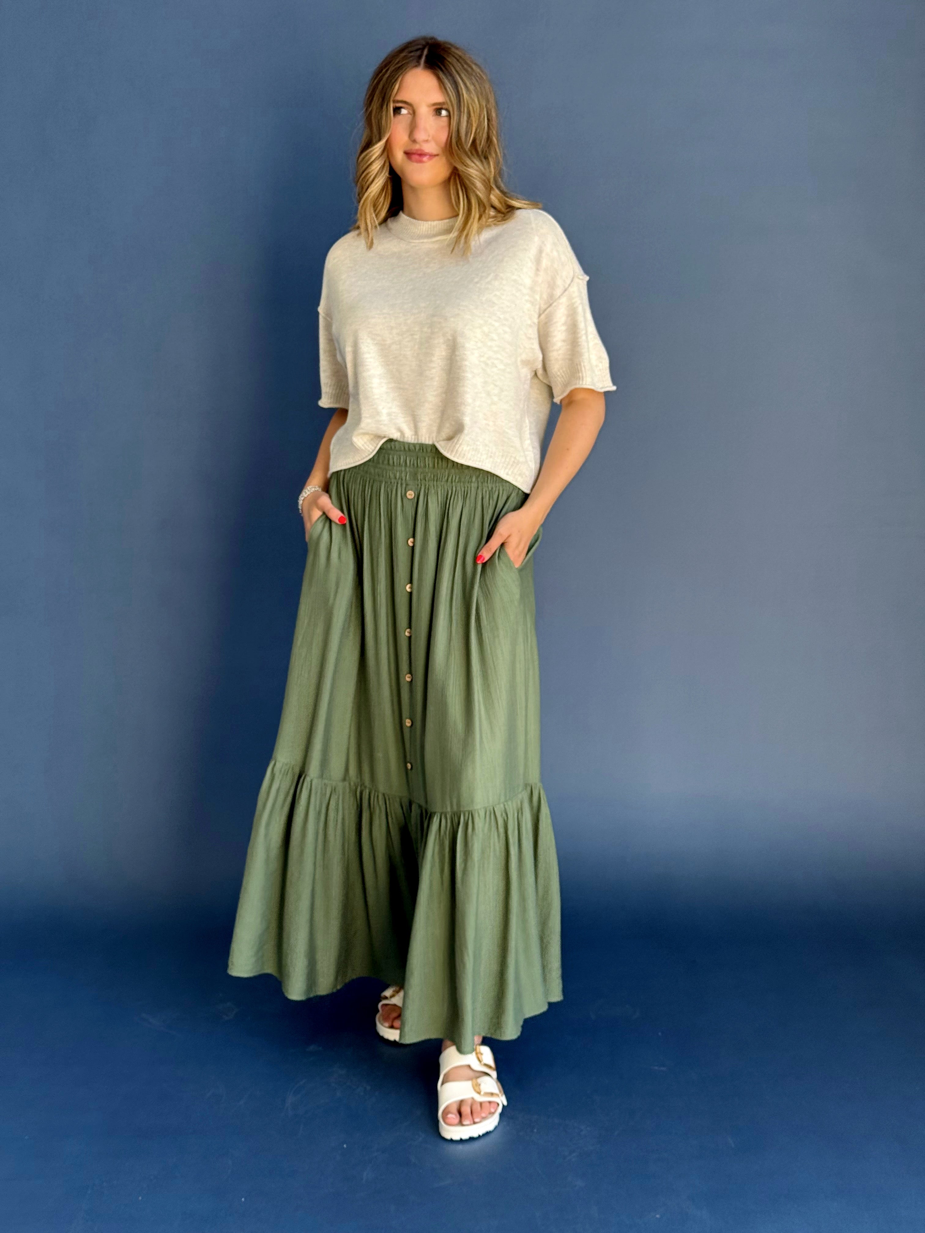 Sonnet Skirt - OLIVE - willows clothing MIDI SKIRT