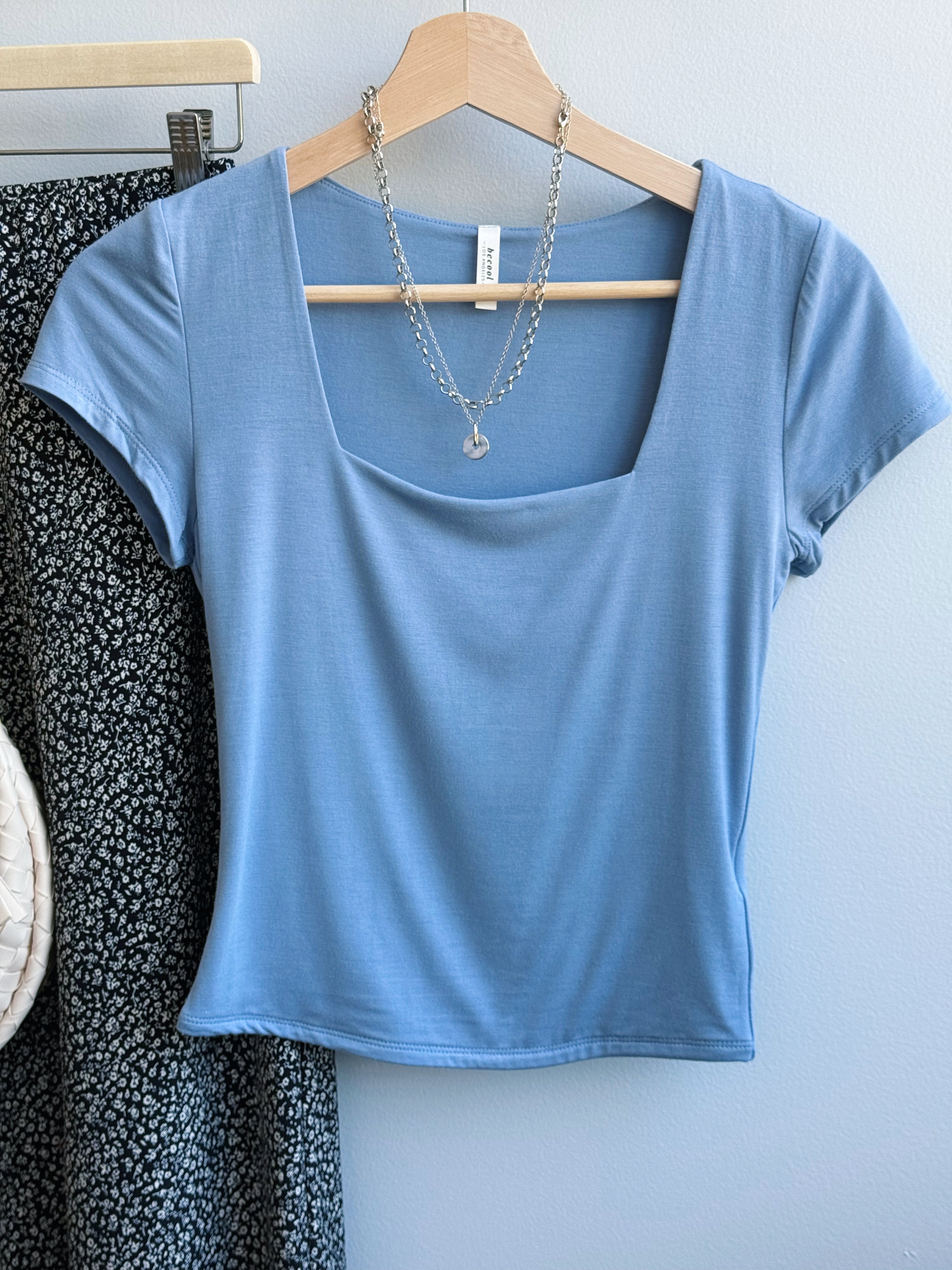 Square Neck Cropped Tee - DENIM BLUE - willows clothing S/S SHIRT