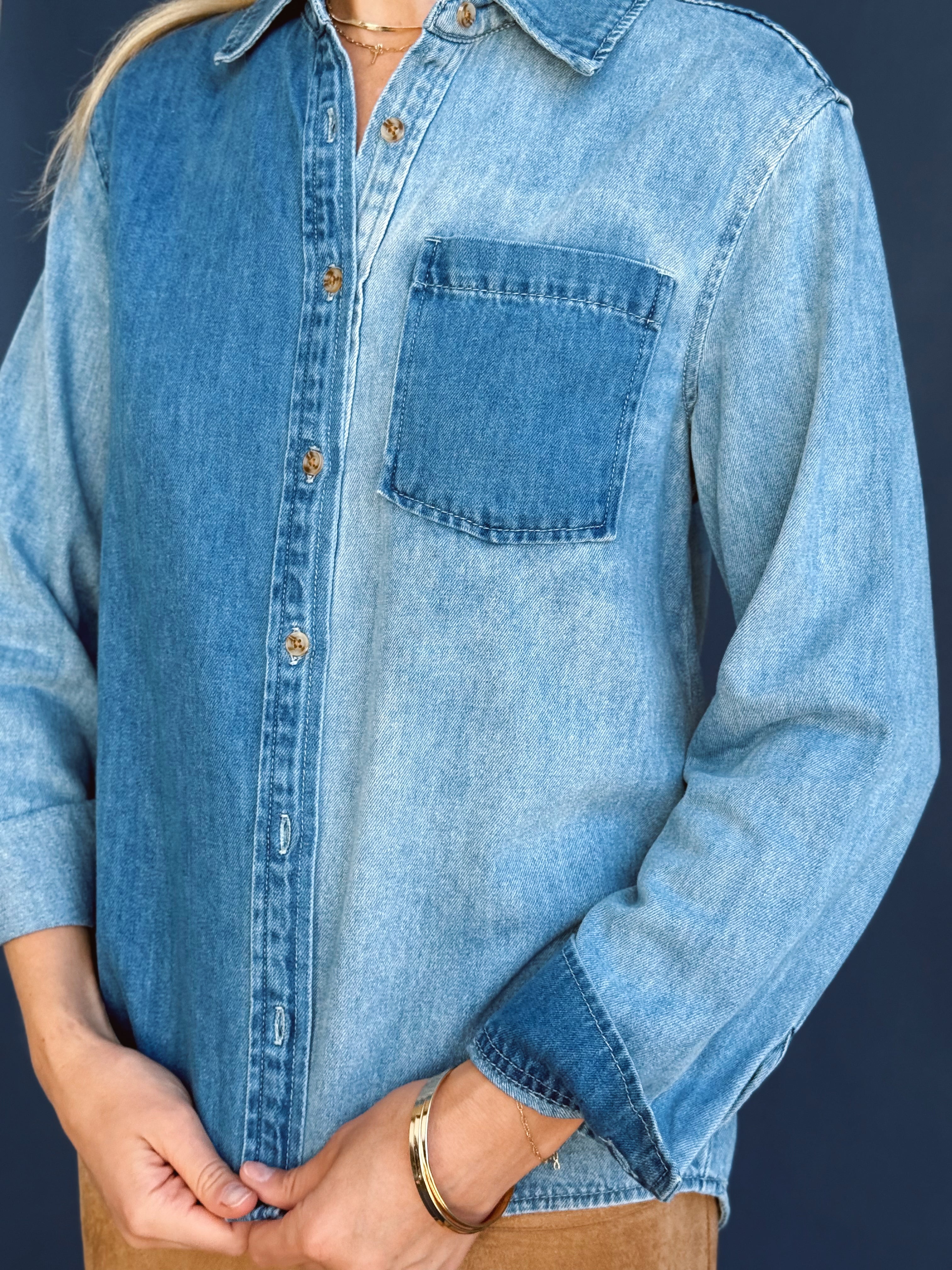 Swanson Top - DARK DENIM - willows clothing L/S SHIRT