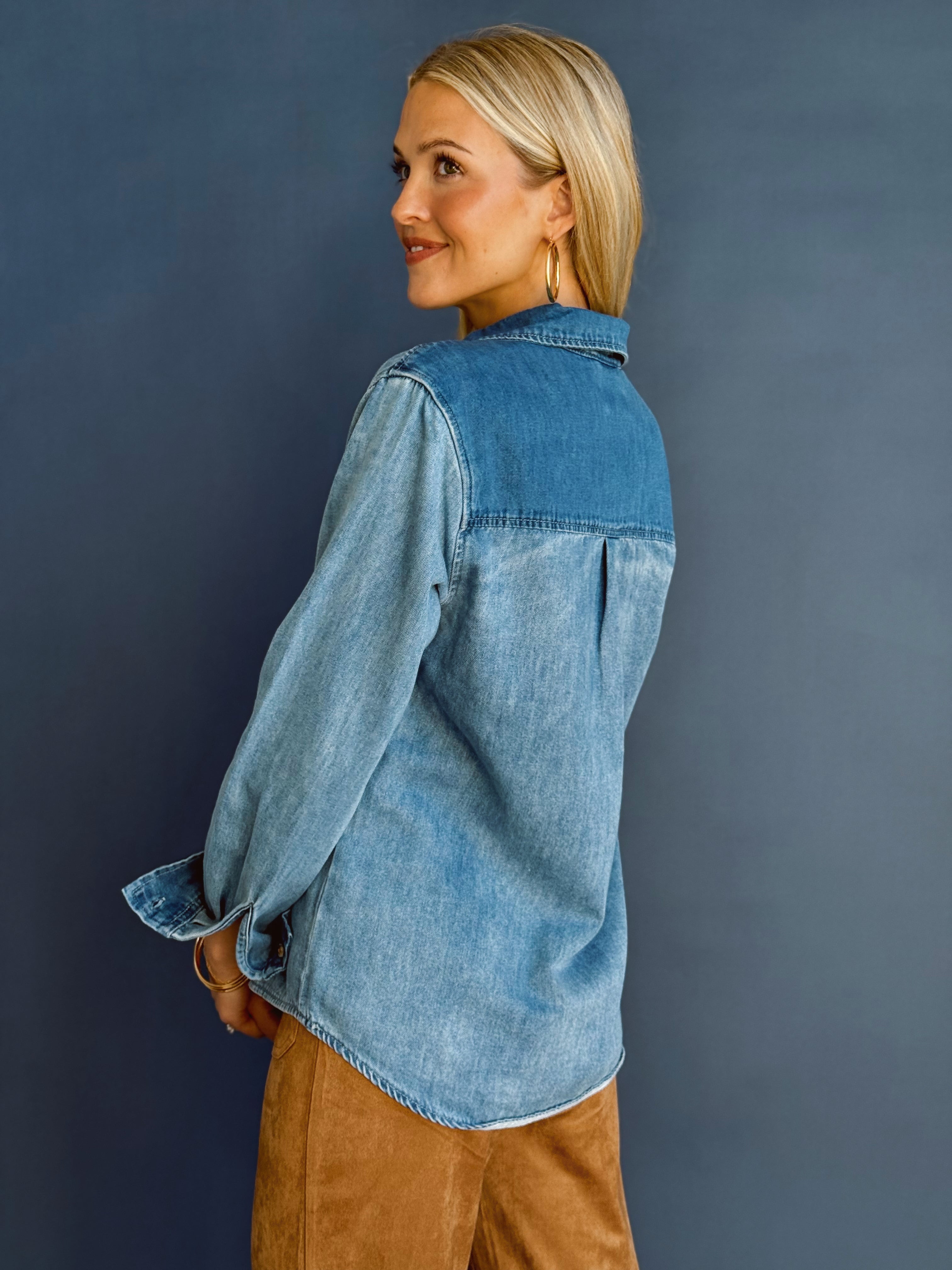 Swanson Top - DARK DENIM - willows clothing L/S SHIRT