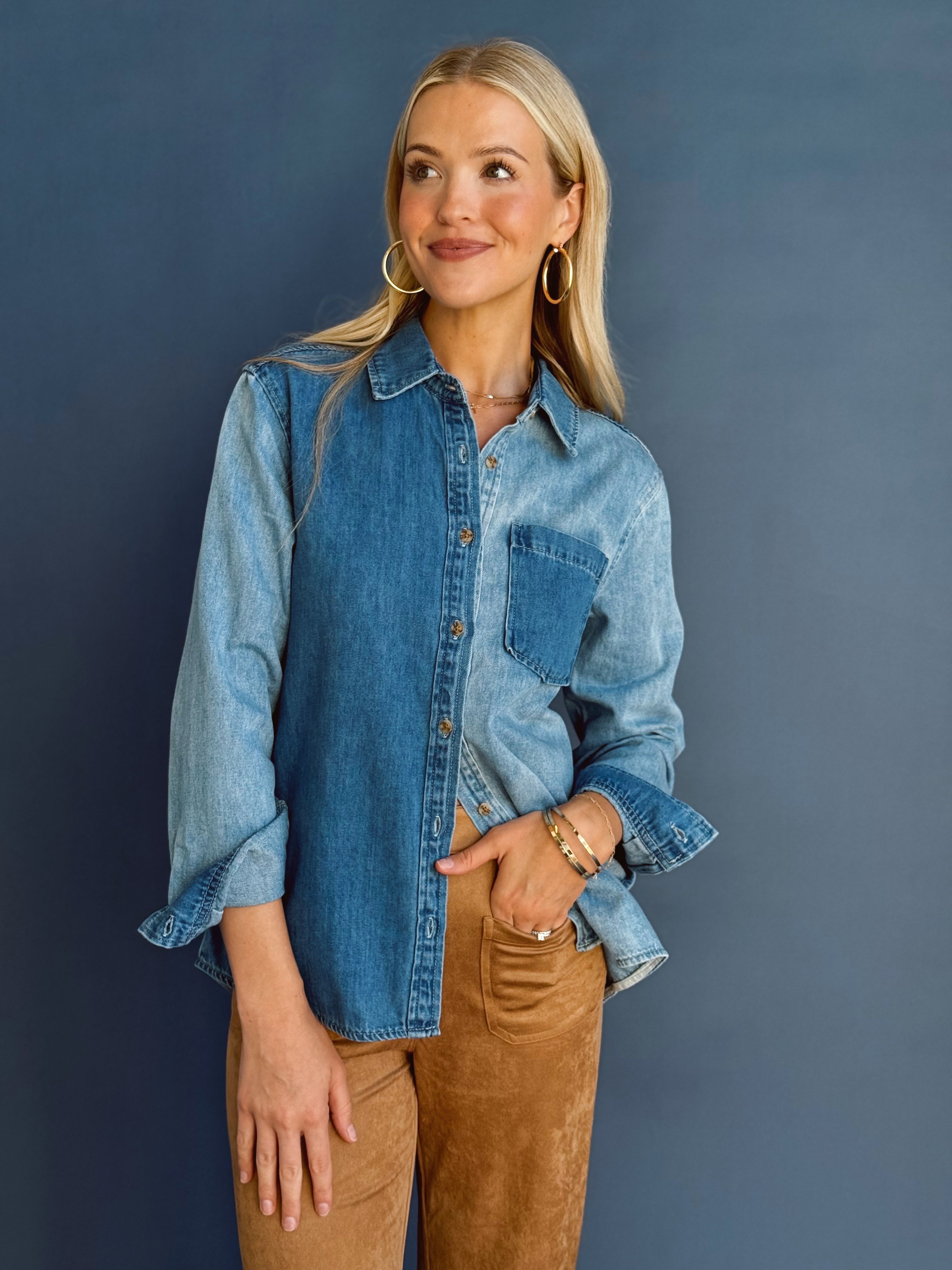 Swanson Top - DARK DENIM - willows clothing L/S SHIRT