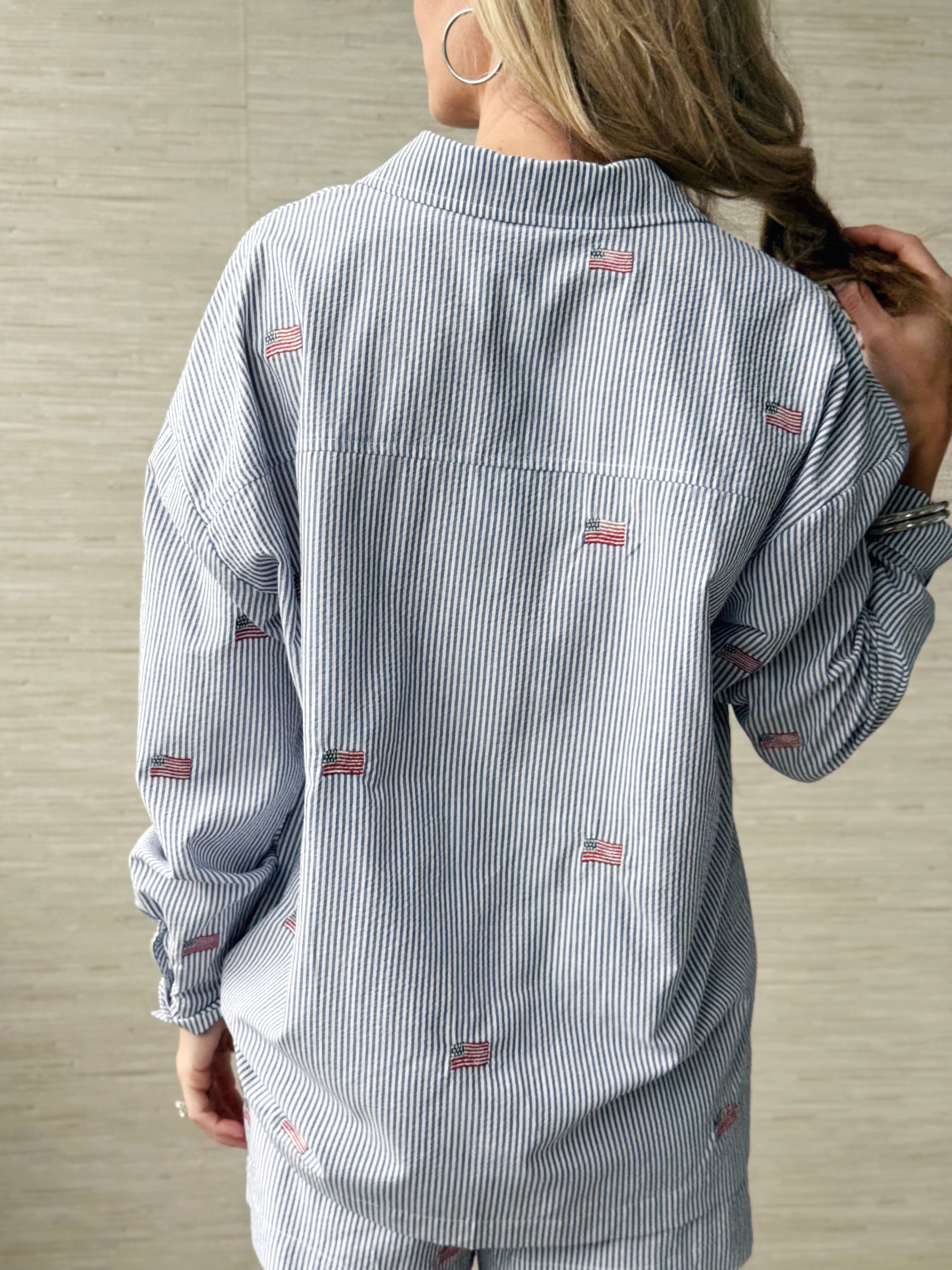 Sweet Liberty Shirt - NAVY/WHITE - willows clothing L/S SHIRT