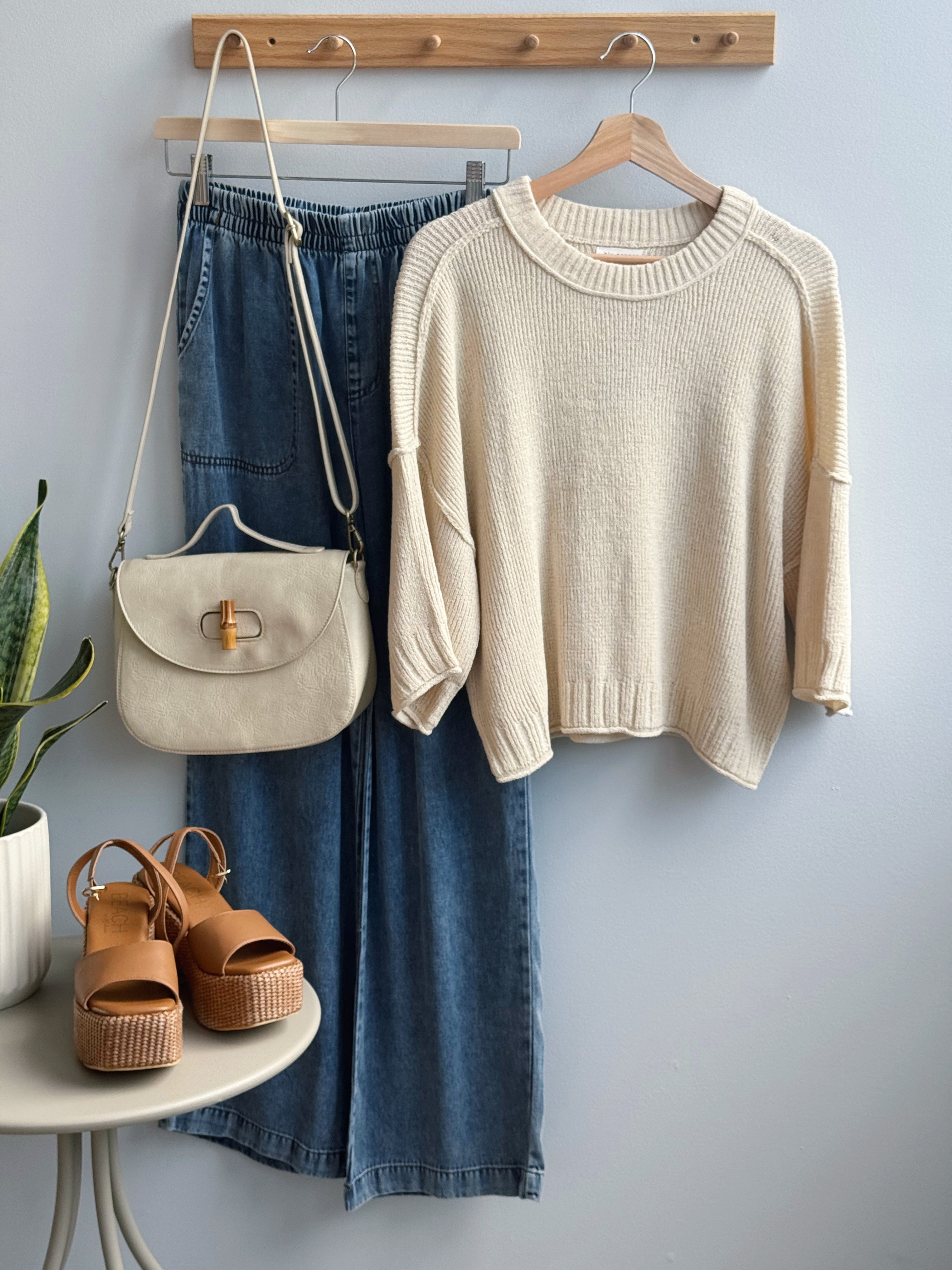 Sylva Drop Shoulder Sweater - NATURAL - willows clothing SWEATER