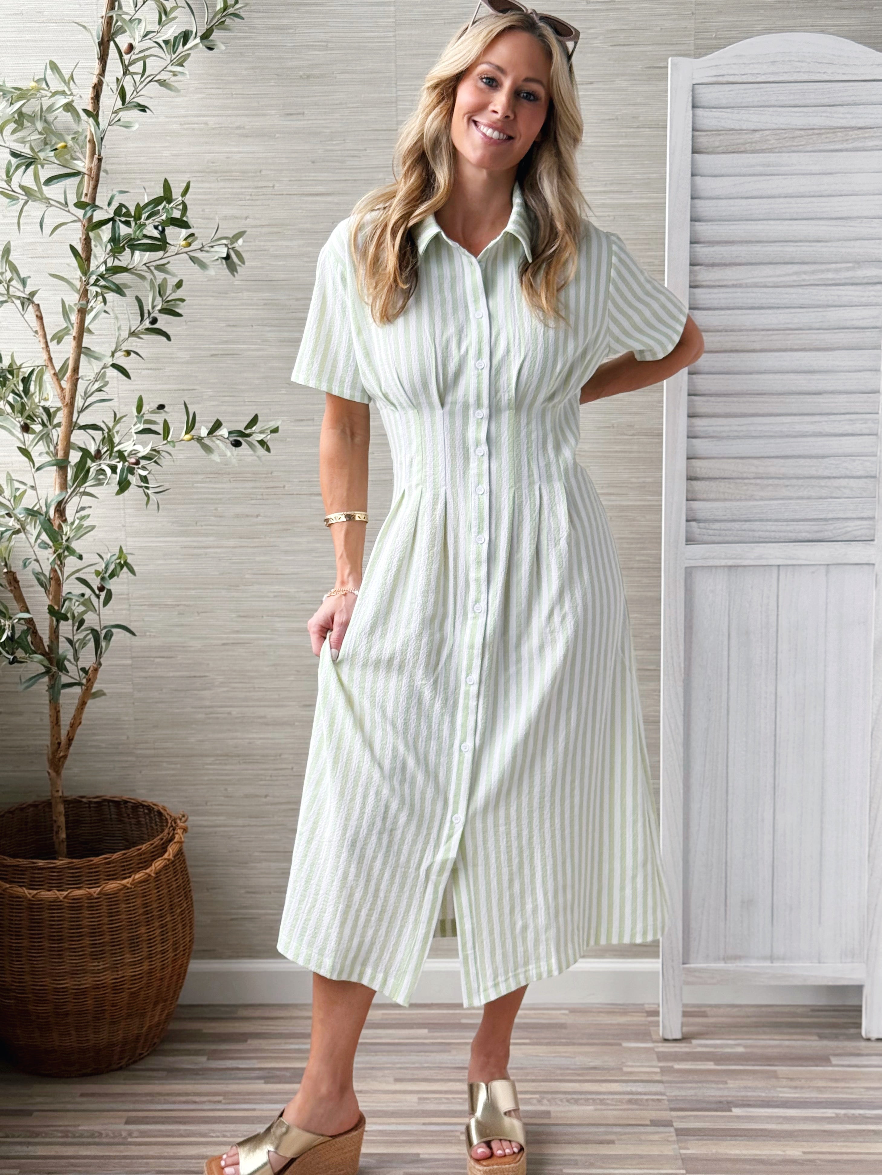 Tampa Dress - WHITE/SAGE - willows clothing MIDI DRESS