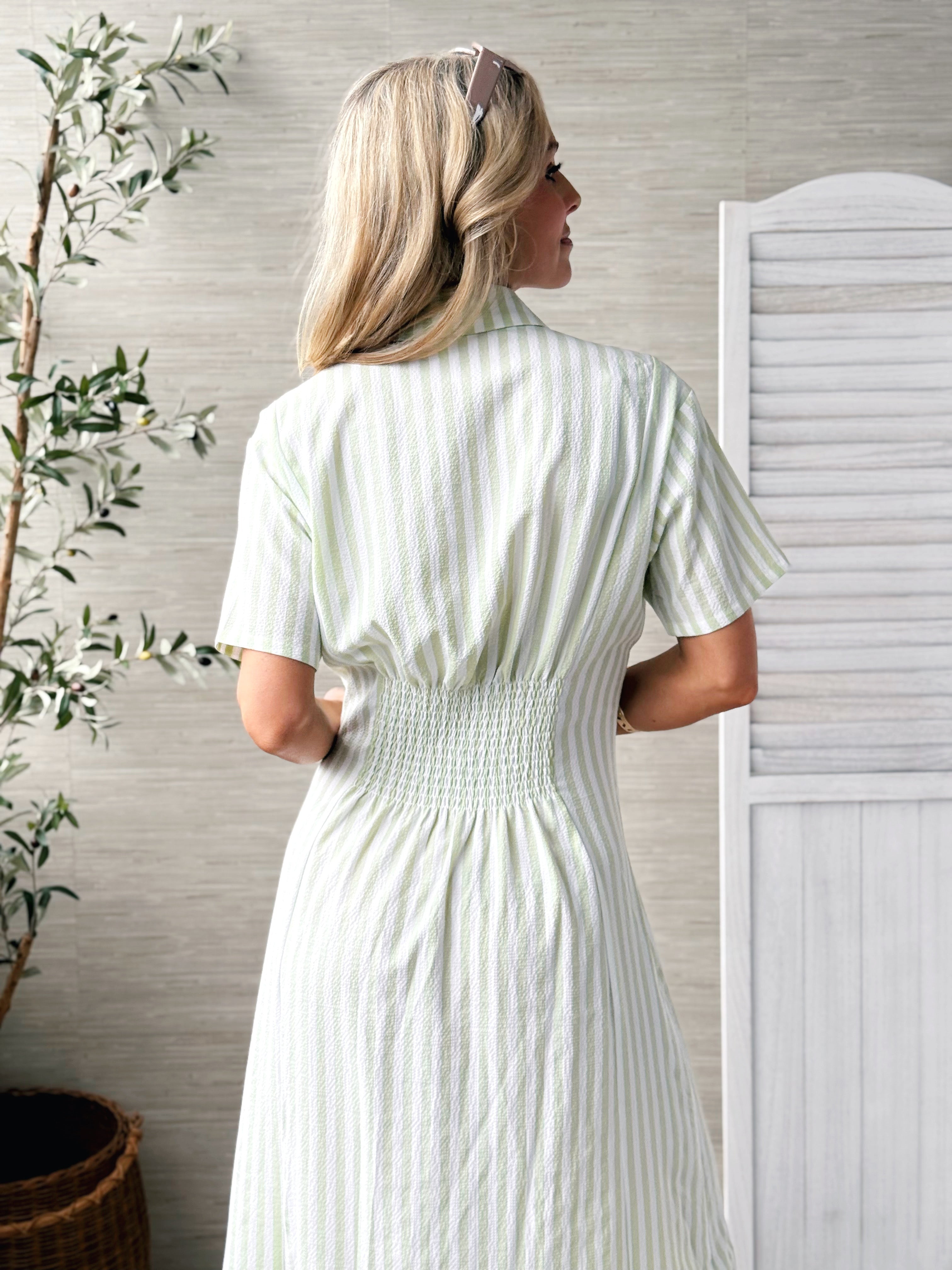 Tampa Dress - WHITE/SAGE - willows clothing MIDI DRESS