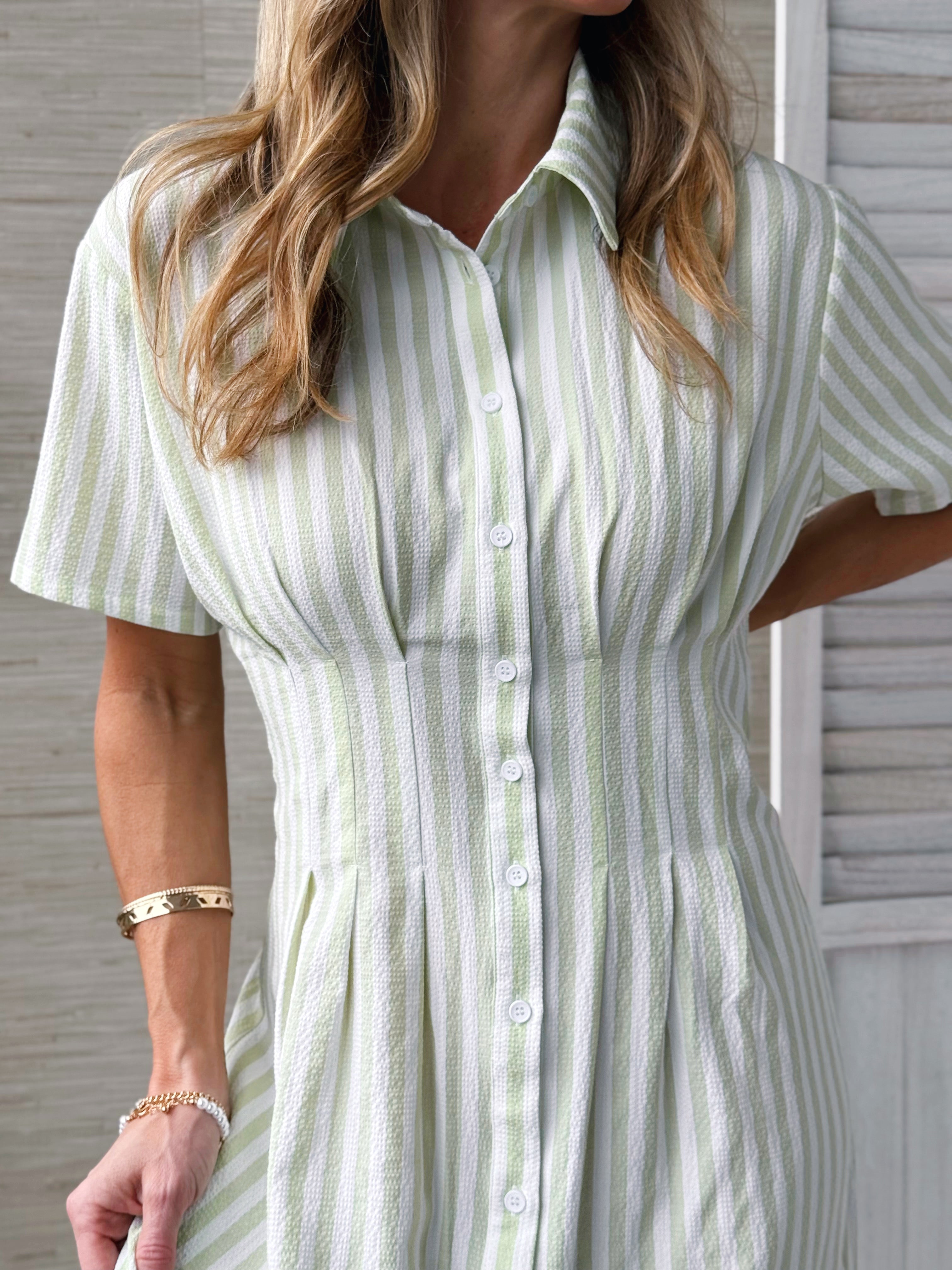 Tampa Dress - WHITE/SAGE - willows clothing MIDI DRESS