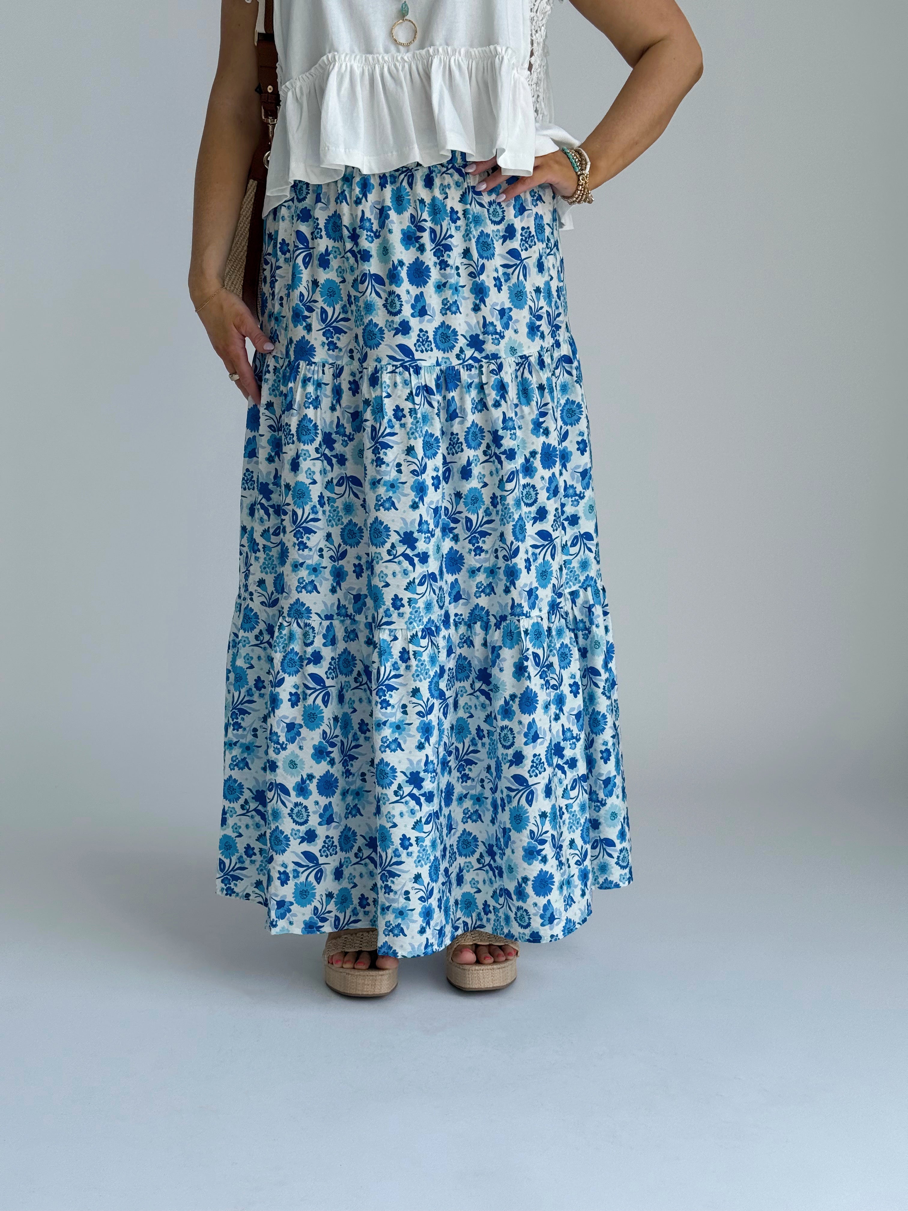 Tansy Skirt - BLUE - willows clothing long skirt