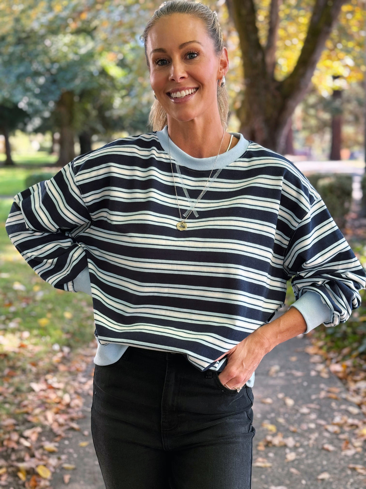 Terry Sweatshirt - NAVY COMBO - willows clothing SWEATSHIRT