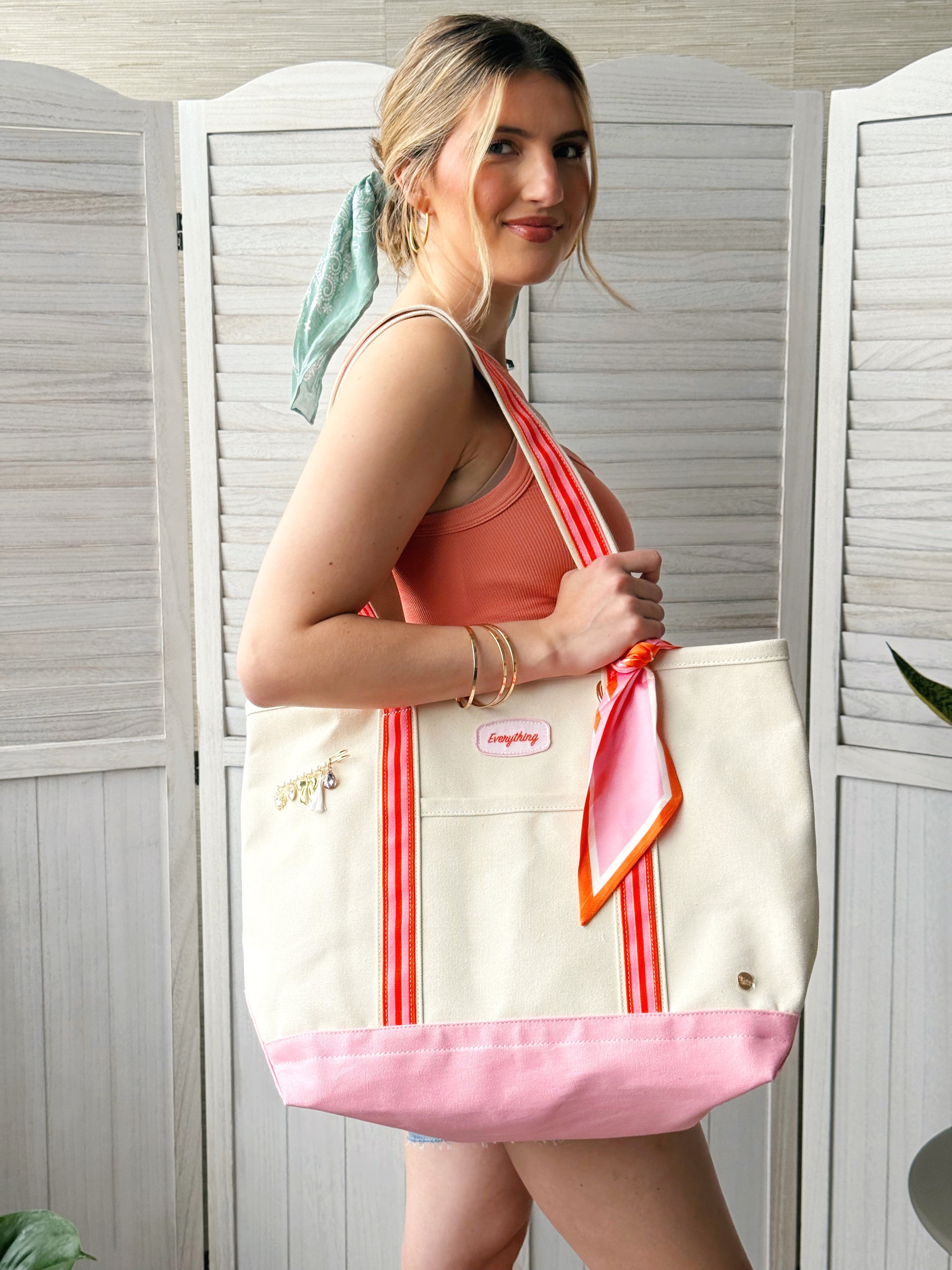 The Darling Canvas Tote Bag - SICILY STRIPES PINK - willows clothing TOTE