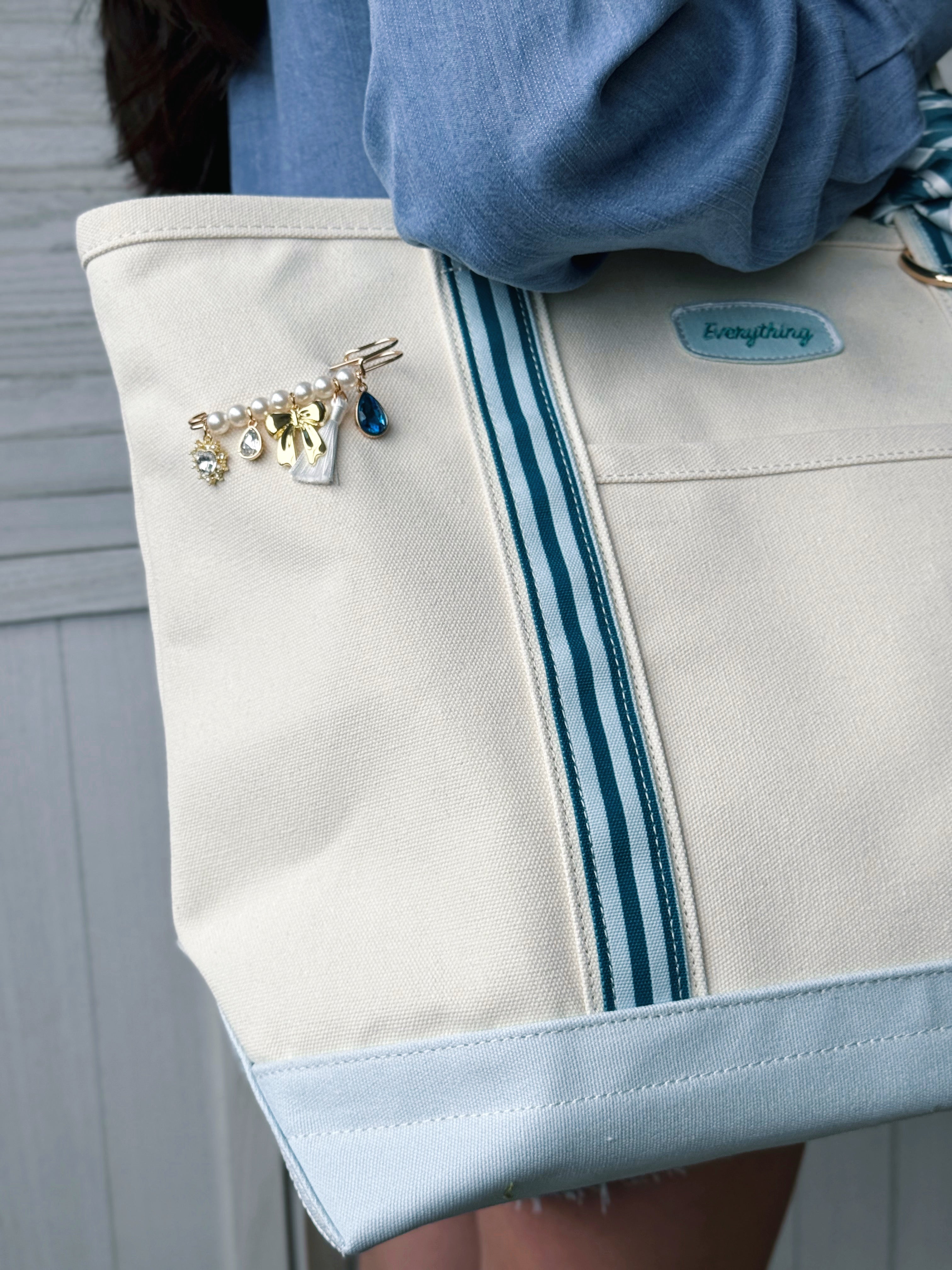 The Darling Canvas Tote Bag - SICILY STRIPES TEAL - willows clothing TOTE