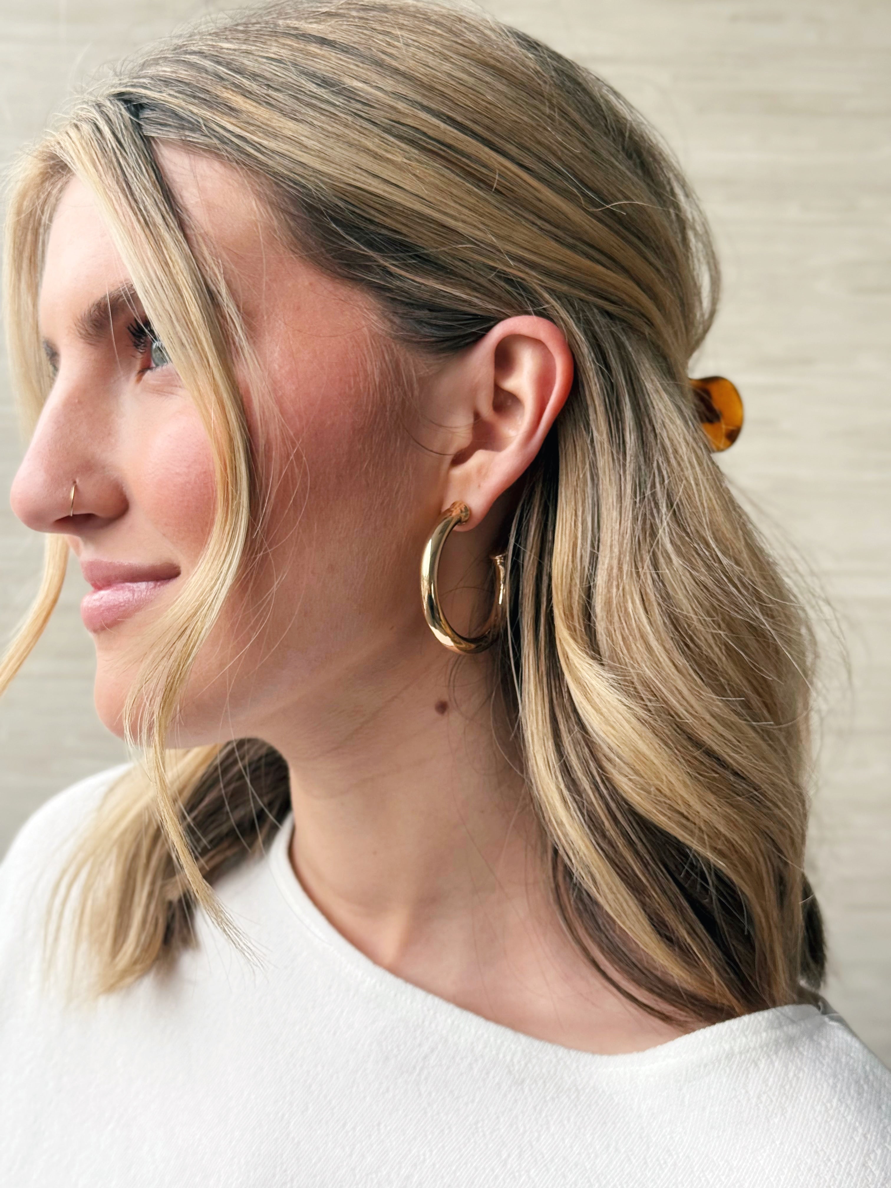 Thick Basic Hoop Earring - GOLD - willows clothing EARRINGS