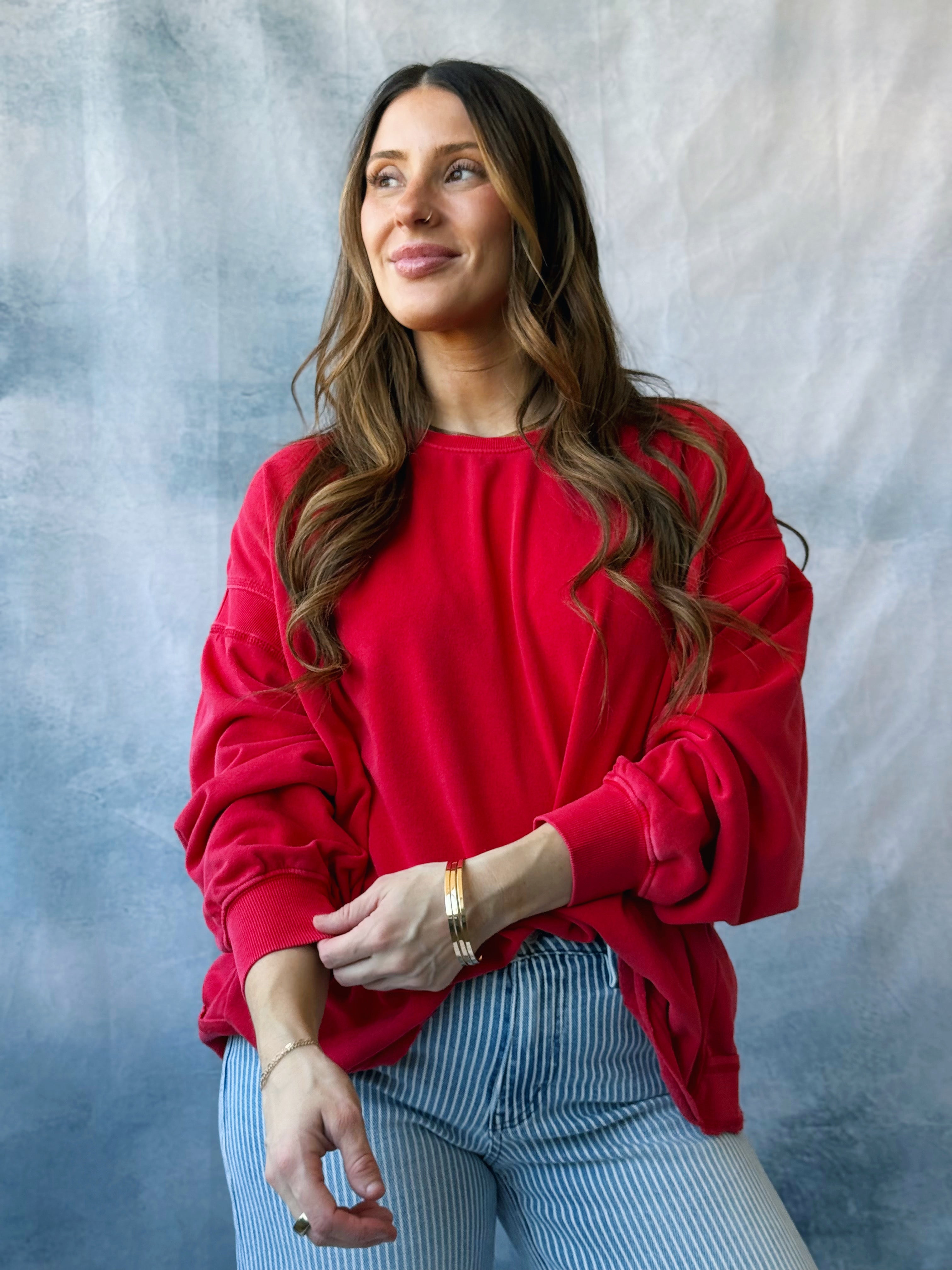Tisha Sweatshirt - RED - willows clothing L/S SHIRT