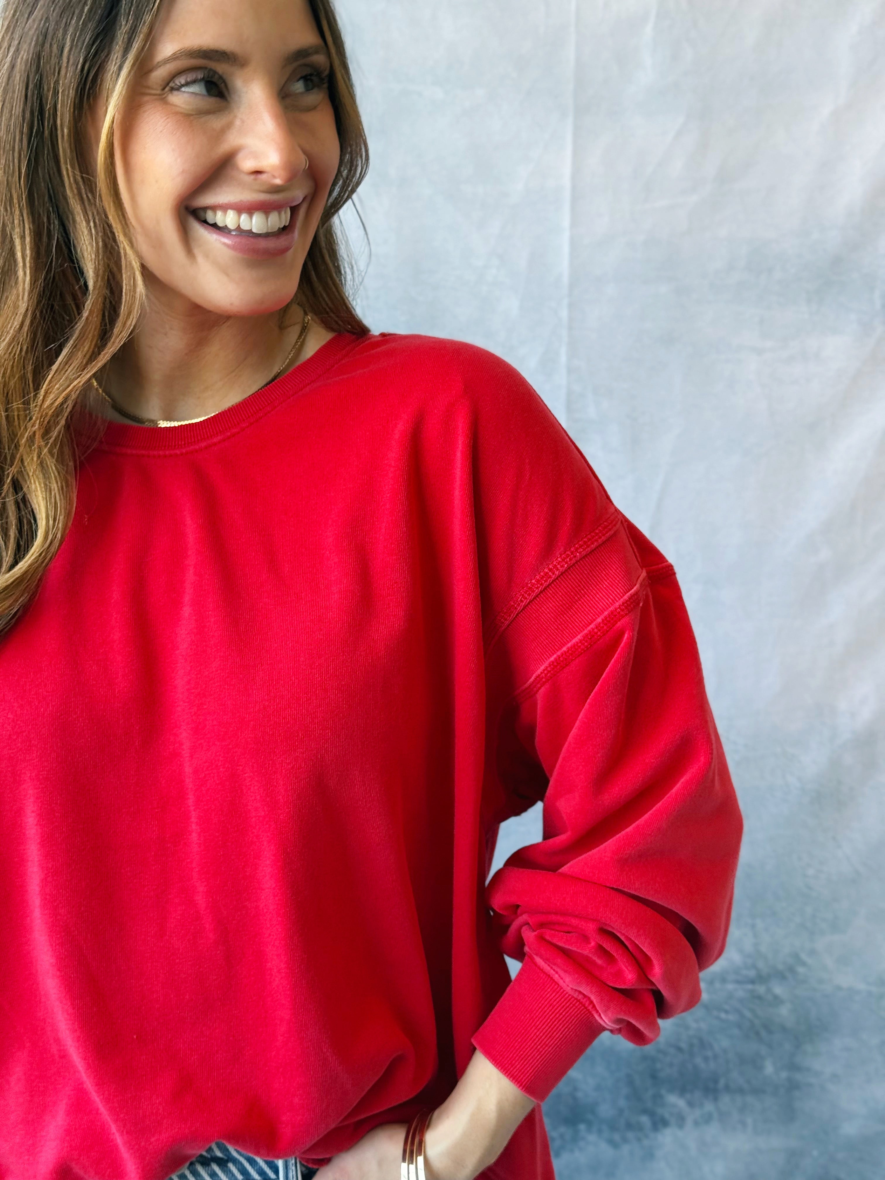 Tisha Sweatshirt - RED - willows clothing L/S SHIRT