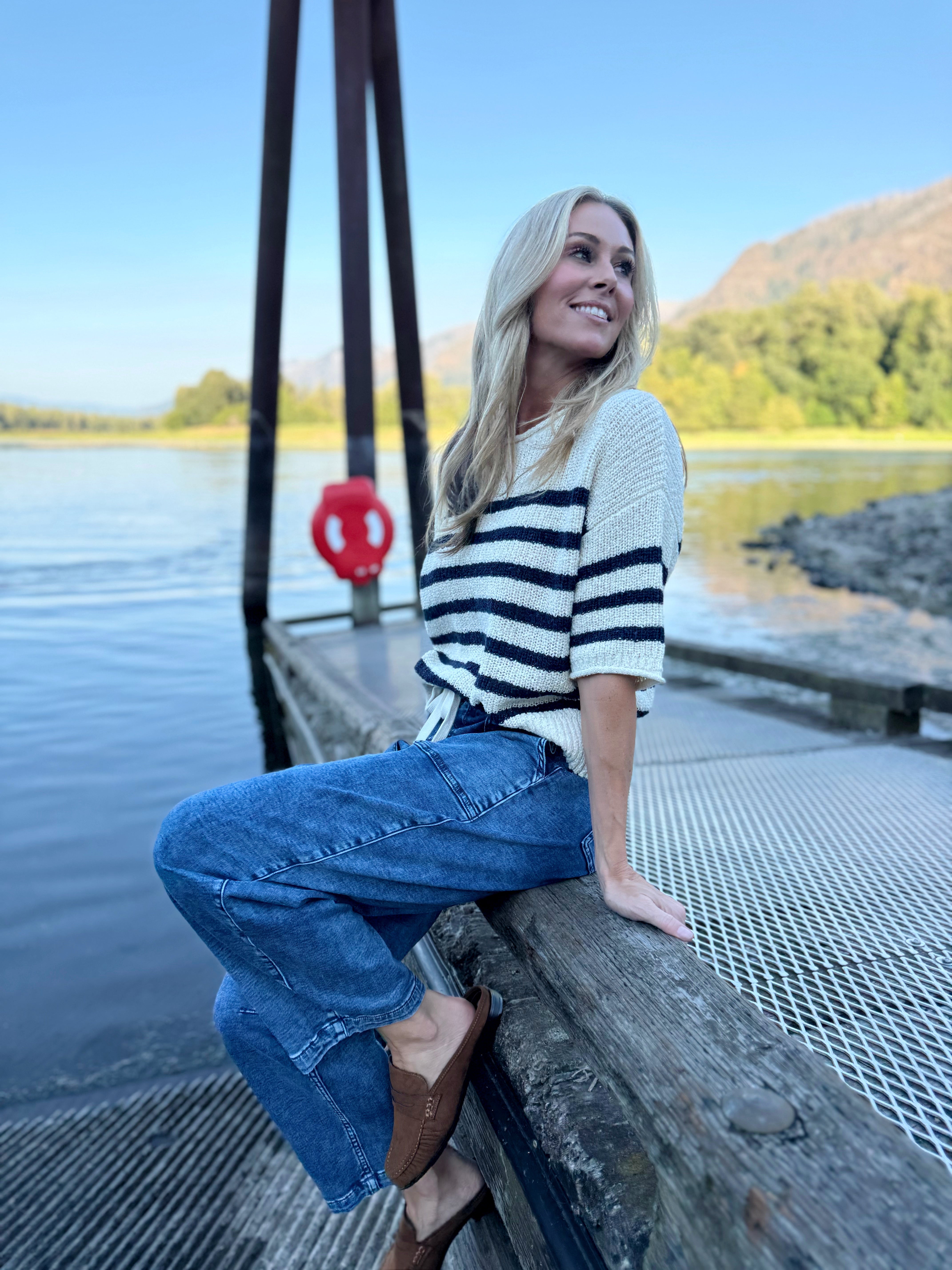 Twilight Stripe Sweater - NAVY - willows clothing SWEATER