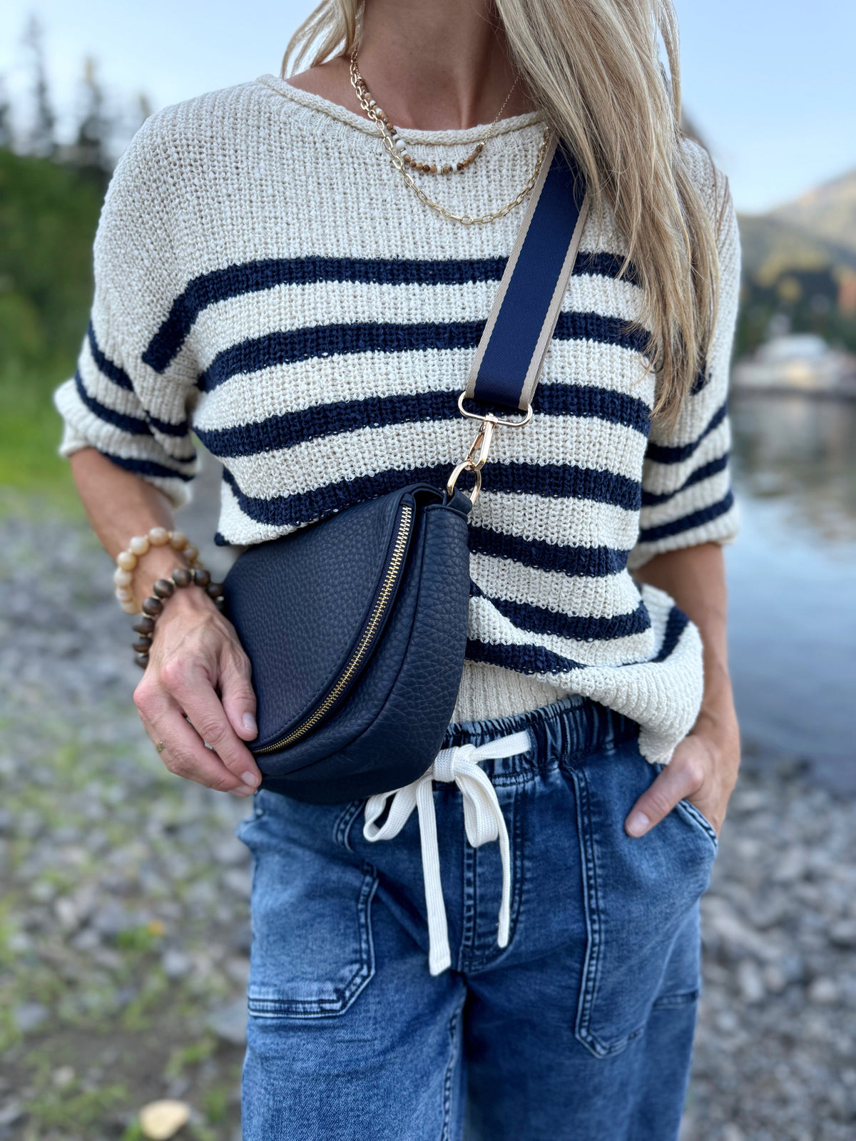Twilight Stripe Sweater - NAVY - willows clothing SWEATER