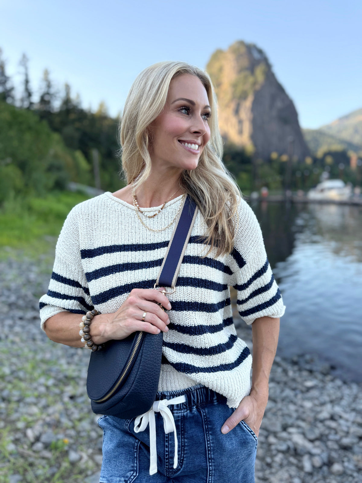 Twilight Stripe Sweater - NAVY - willows clothing SWEATER