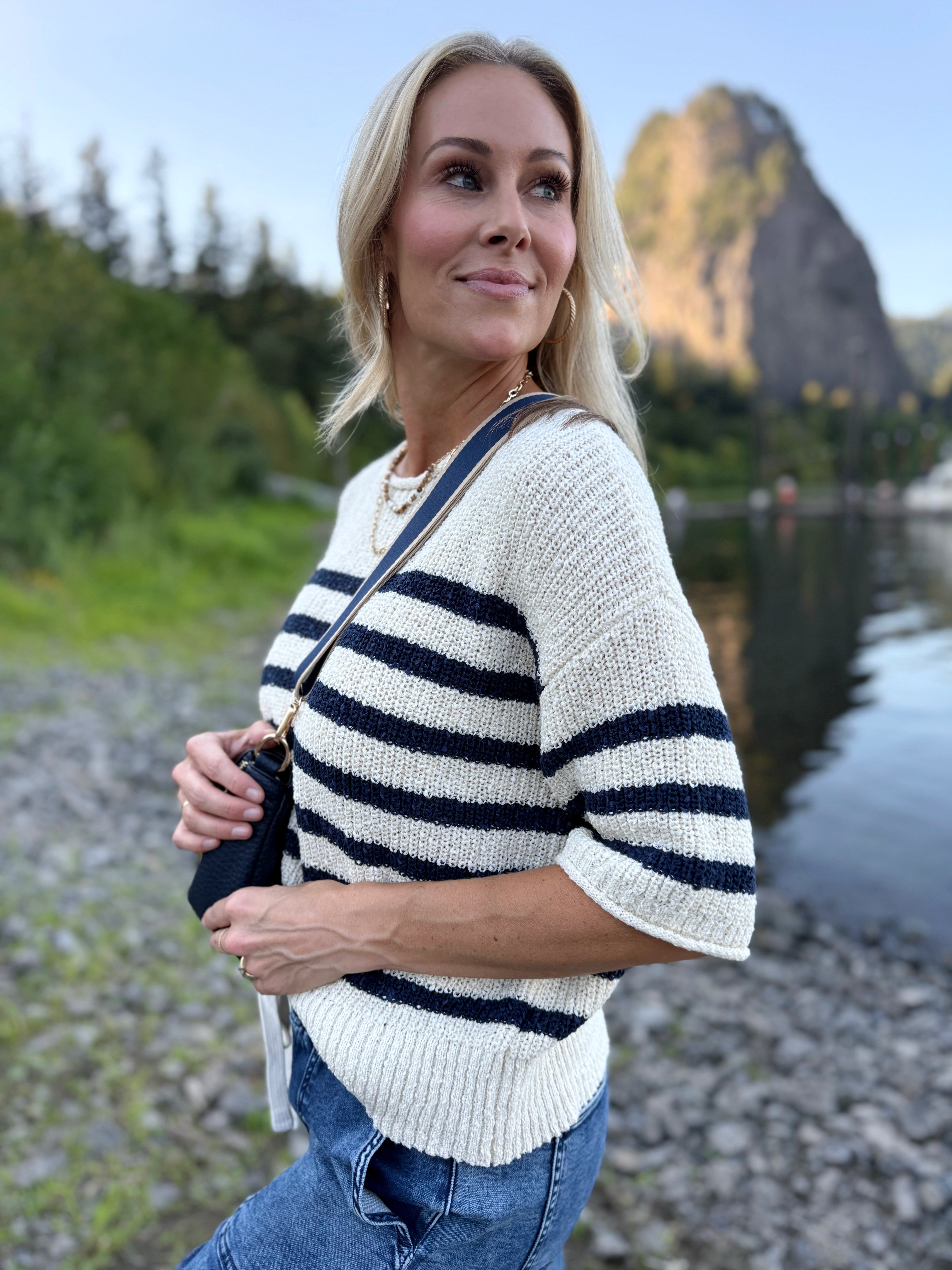 Twilight Stripe Sweater - NAVY - willows clothing SWEATER