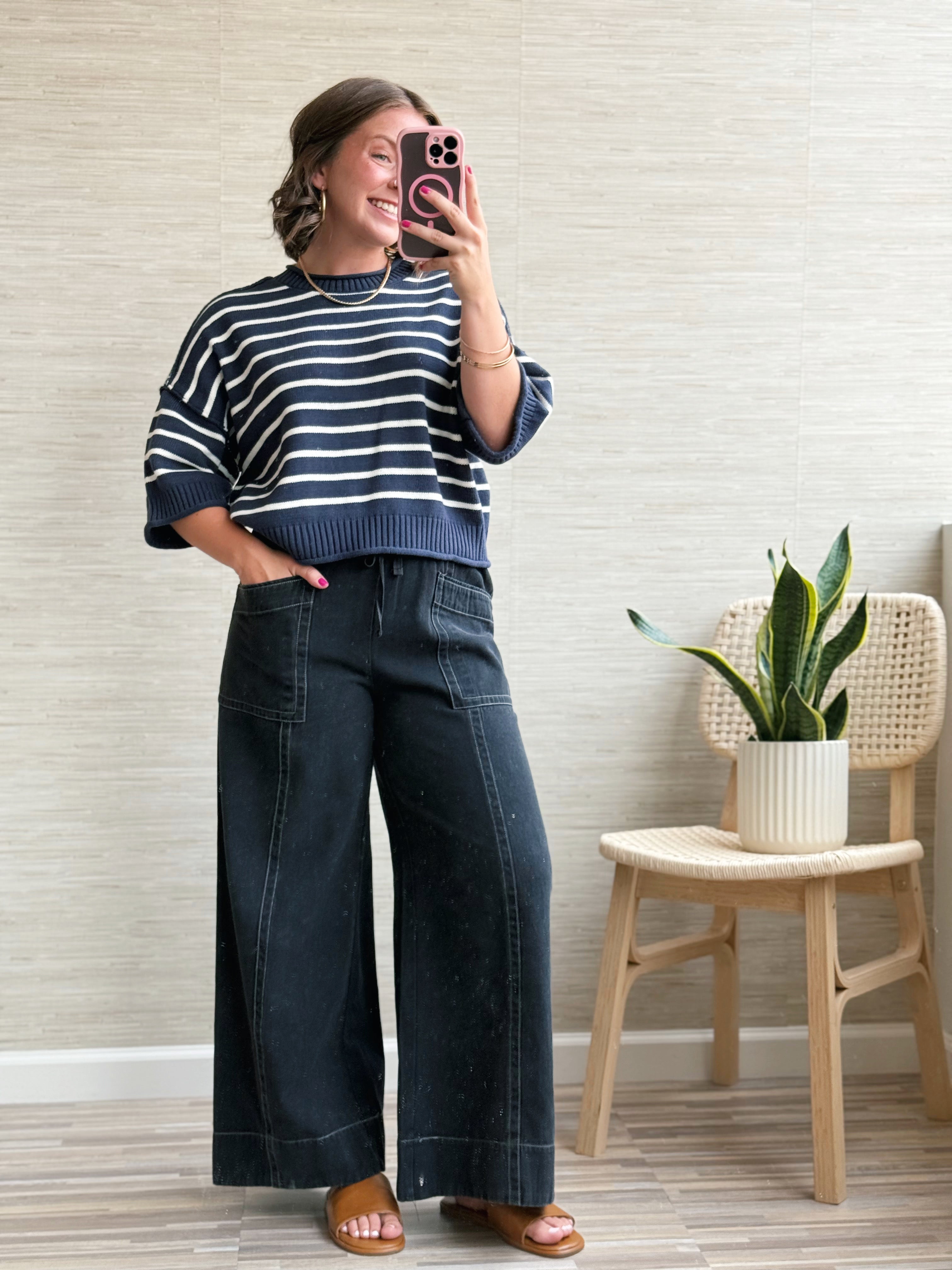 Twill Pull On Pants - BLACK - willows clothing PANTS