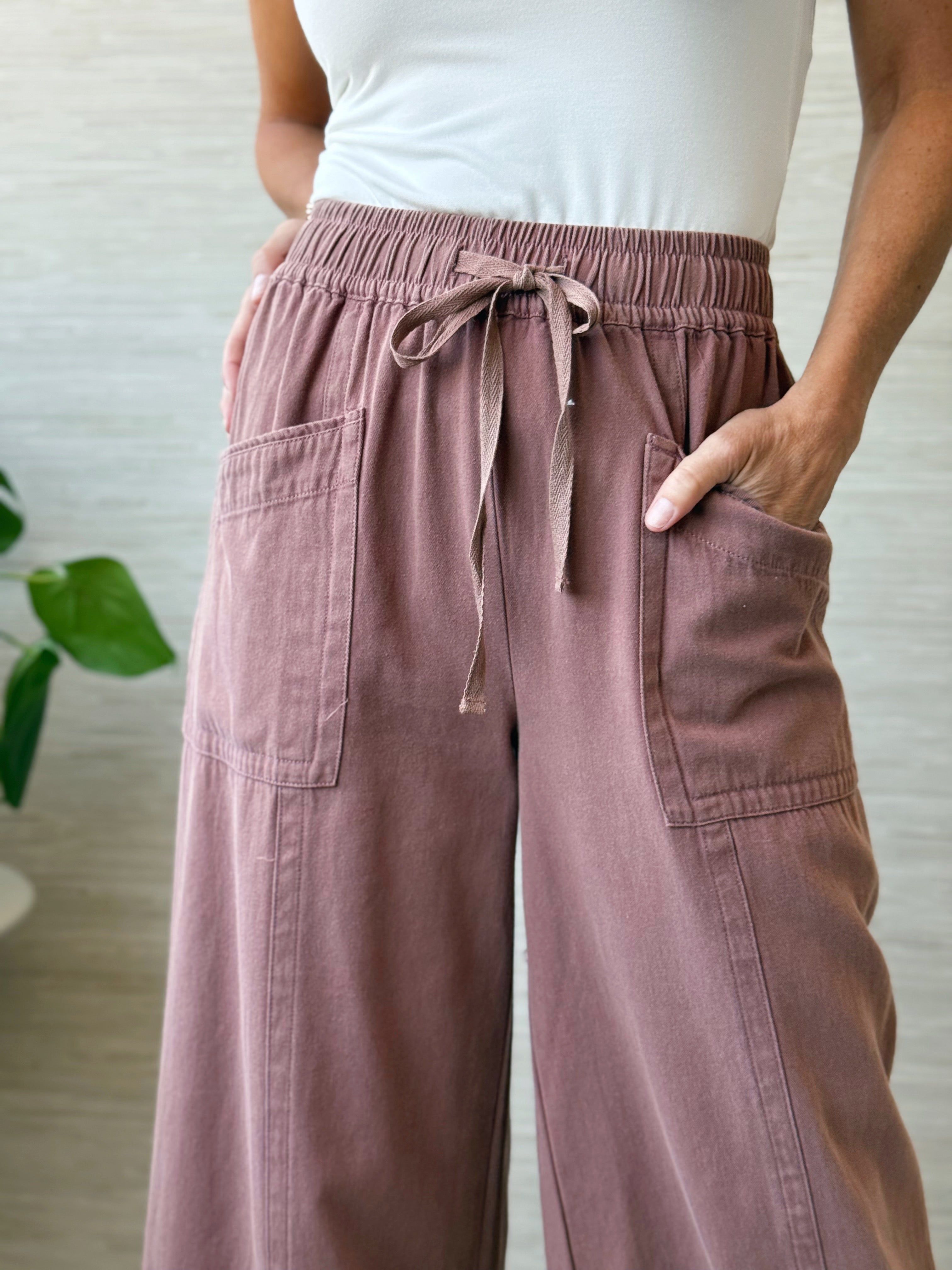 Twill Pull On Pants - RED BEAN - willows clothing PANTS