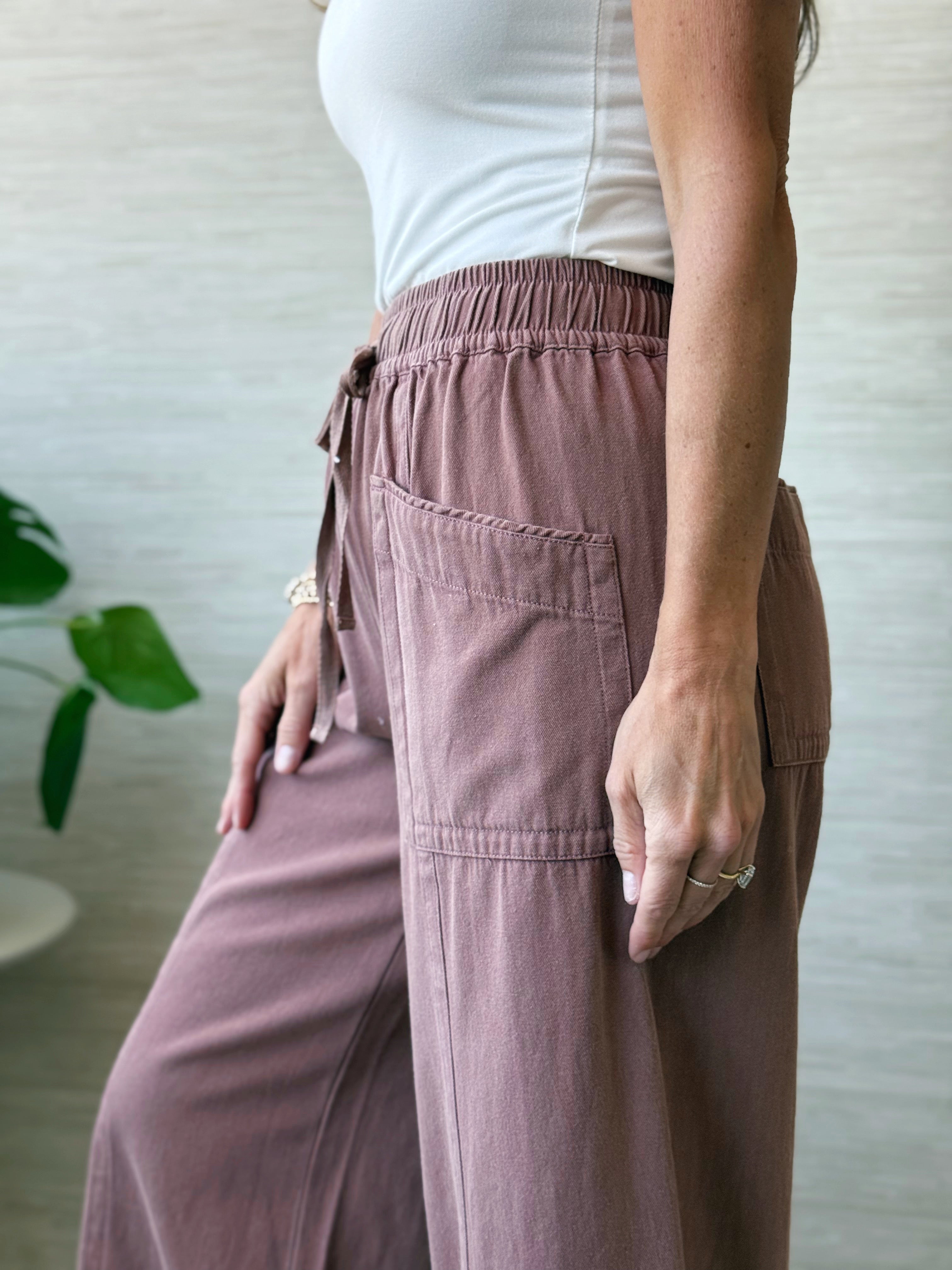 Twill Pull On Pants - RED BEAN - willows clothing PANTS