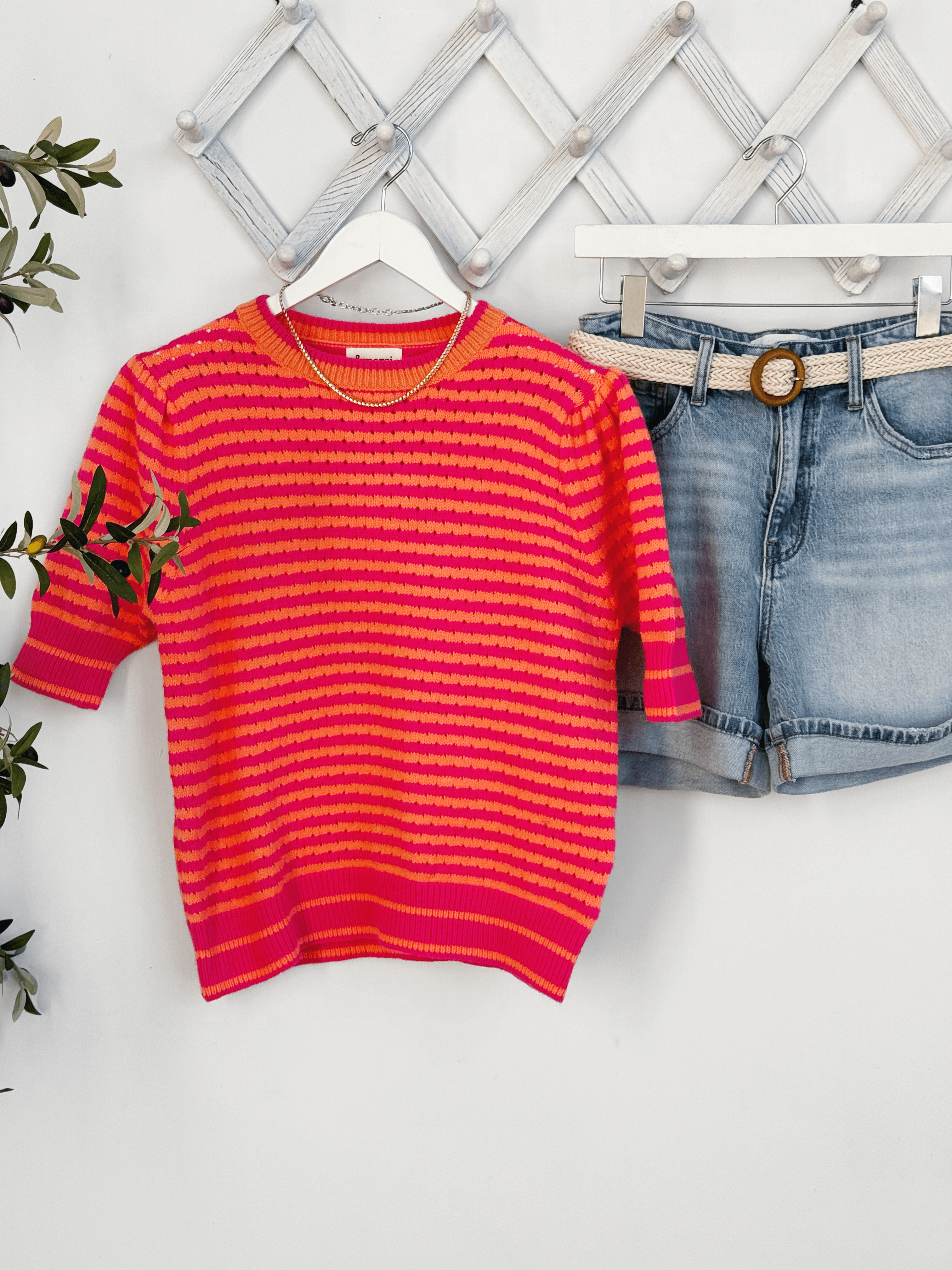 Tyra Sweater - HOT PINK ORANGE - willows clothing SWEATER