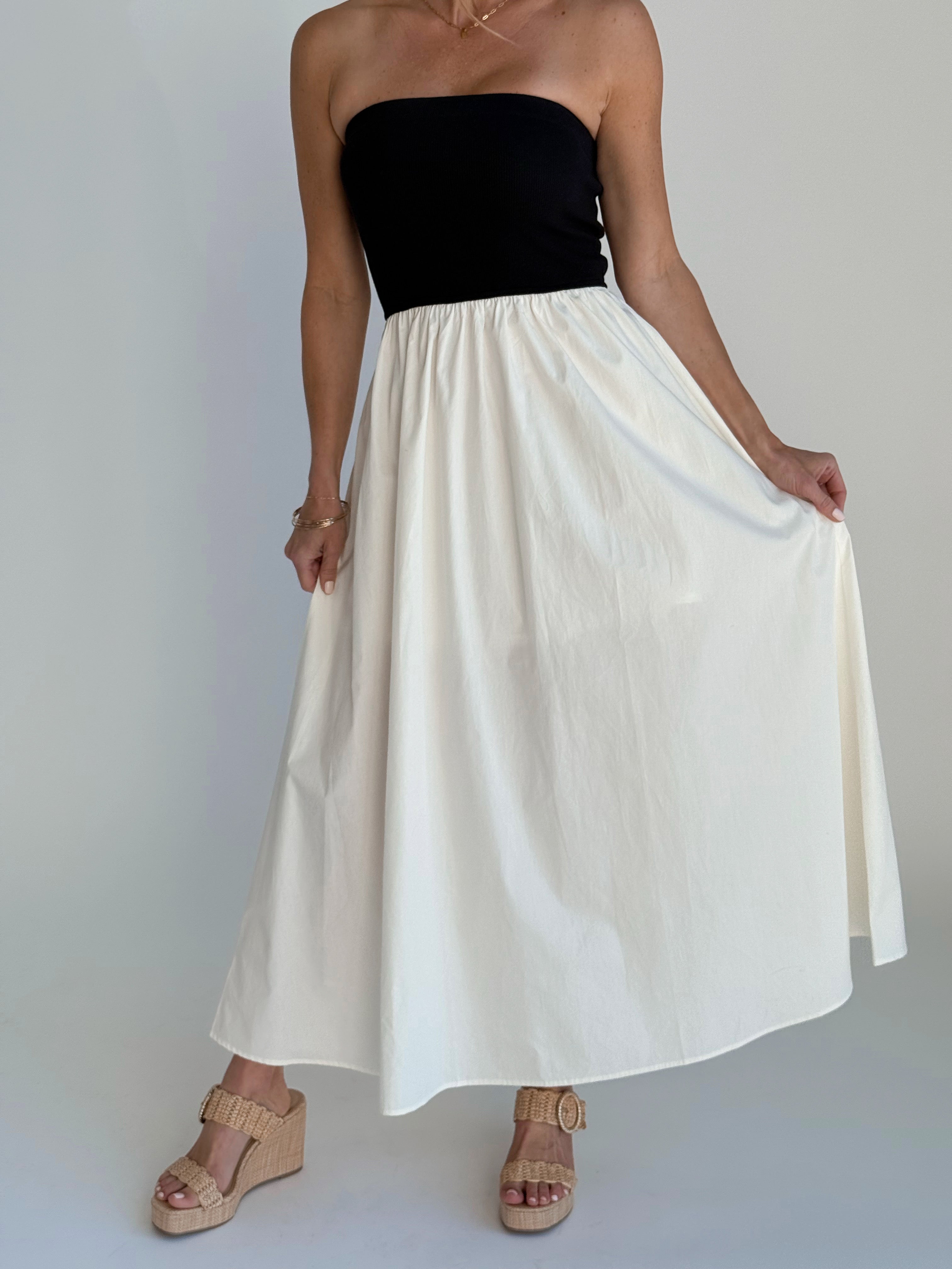 Vienna Dress - BLACK/CREAM - willows clothing Long Dress