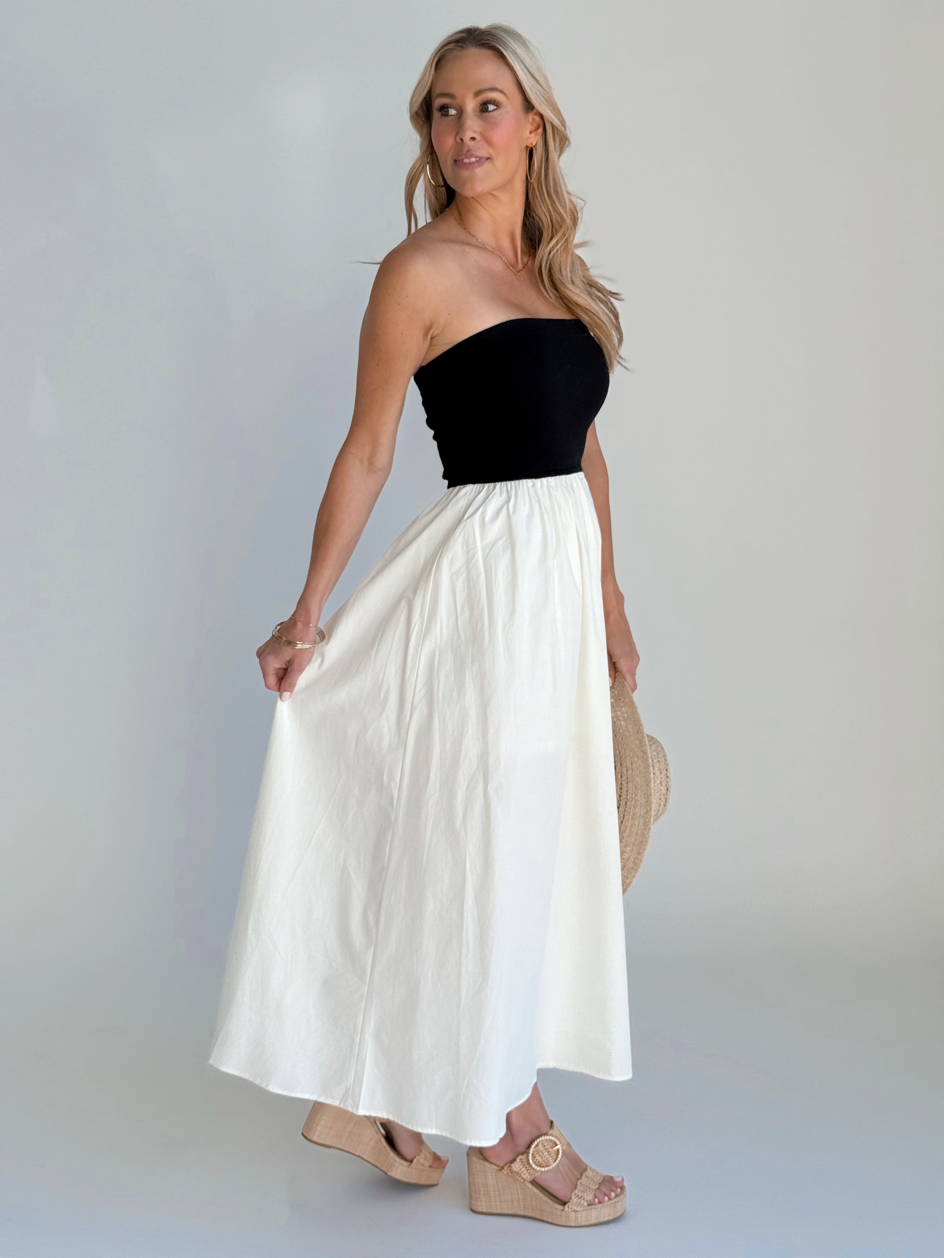 Vienna Dress - BLACK/CREAM - willows clothing Long Dress