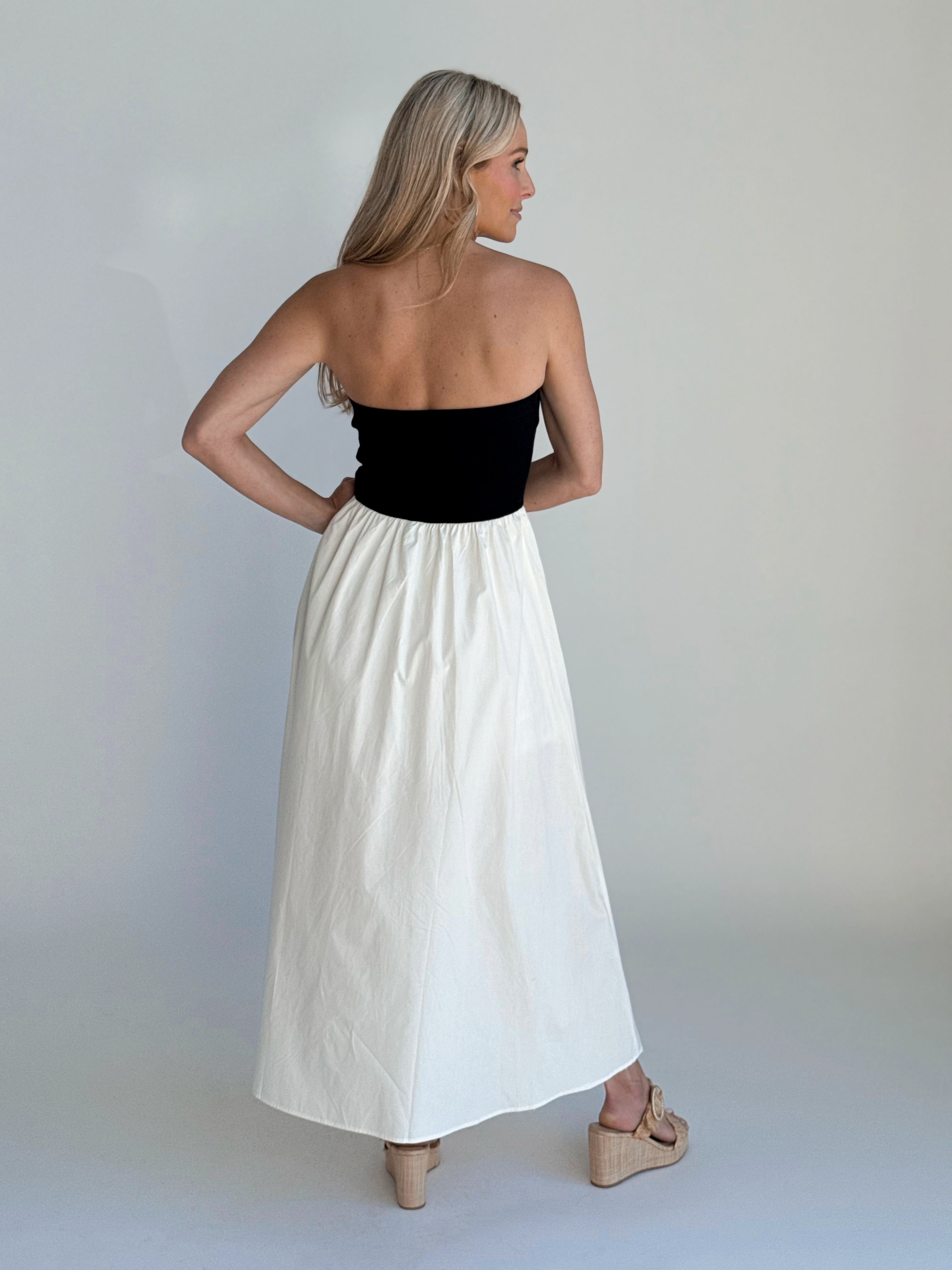 Vienna Dress - BLACK/CREAM - willows clothing Long Dress