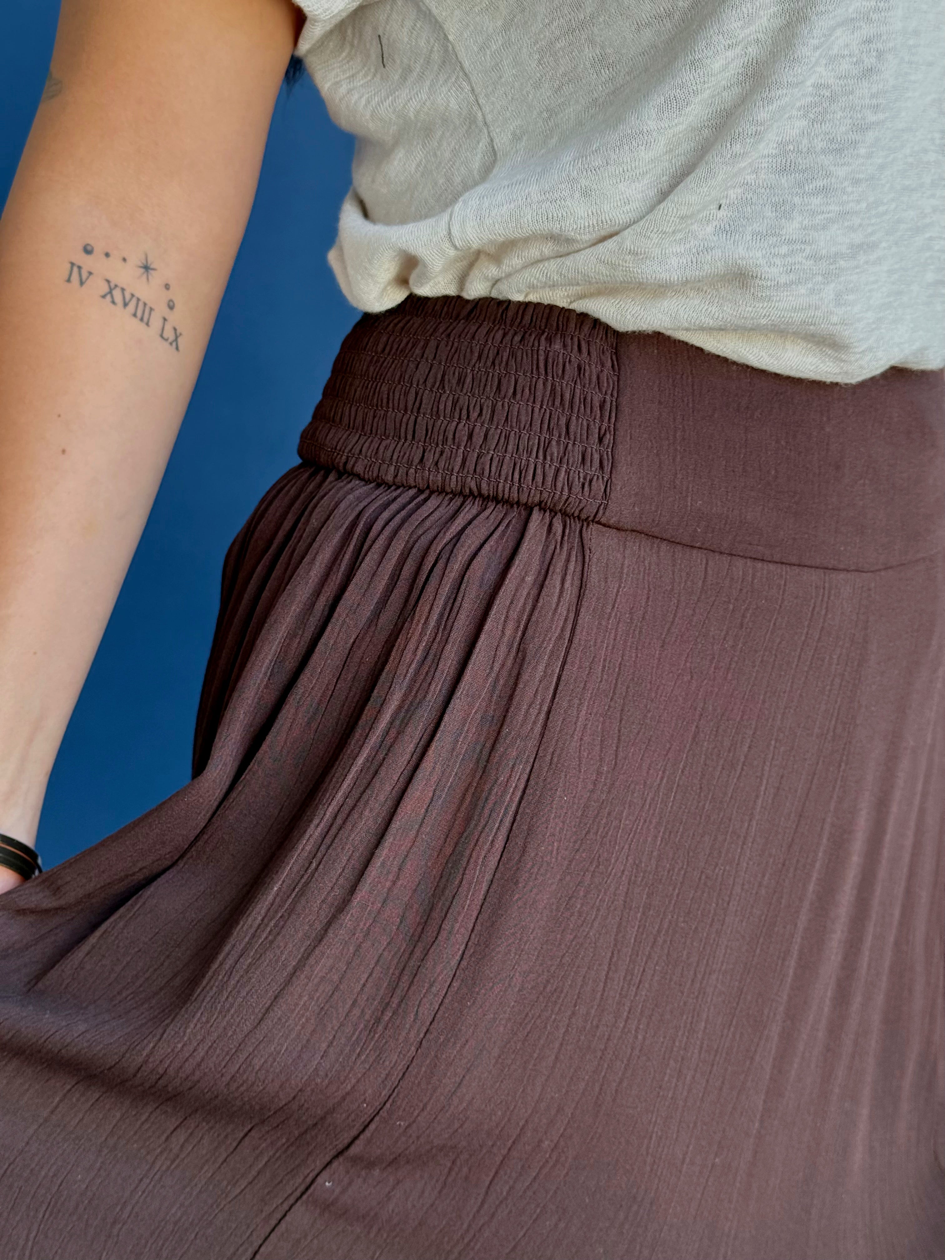 Wanderlust Skirt - CHOCOLATE BROWN - willows clothing MIDI SKIRT