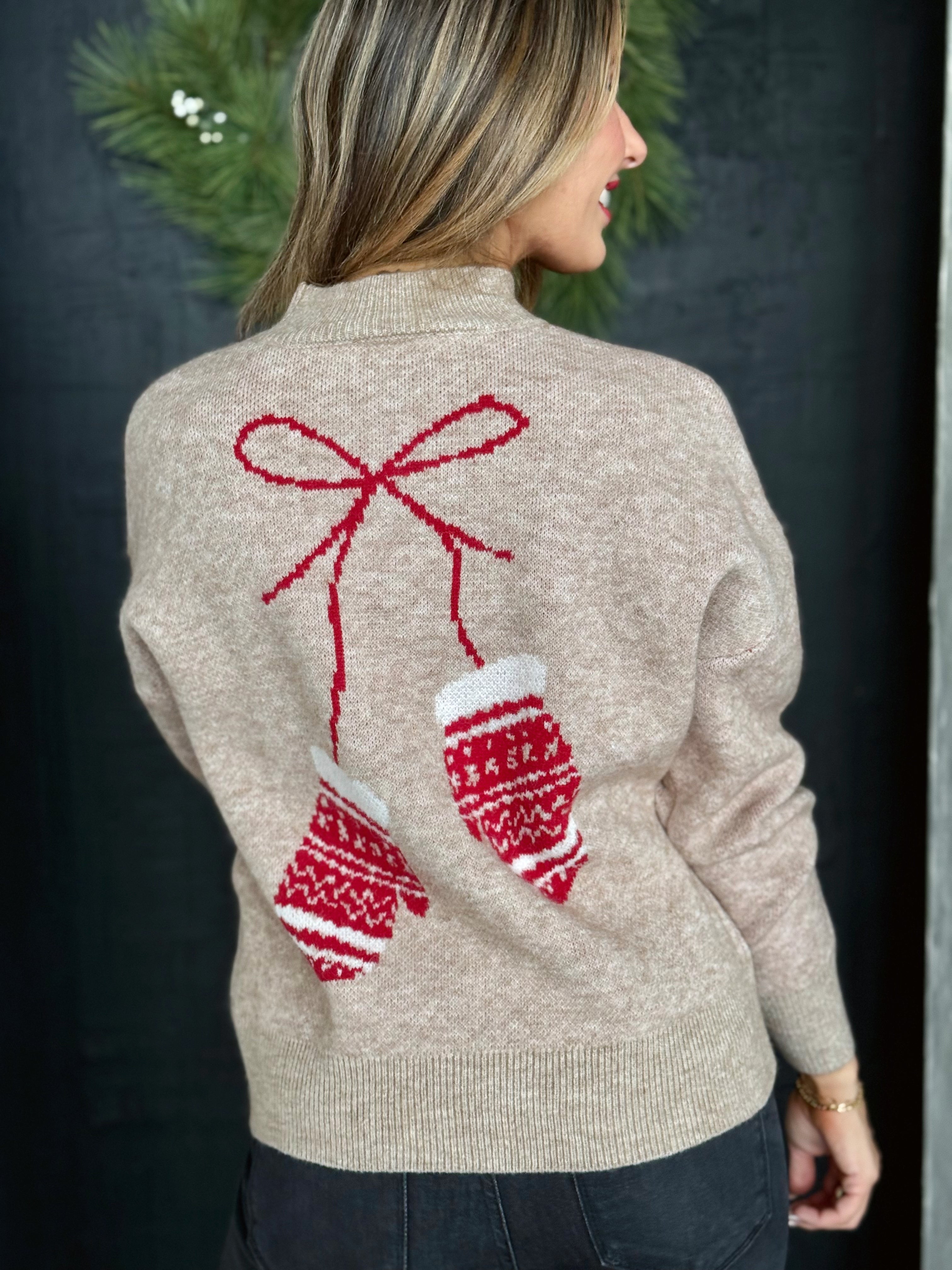 Warm Mittens Sweater - MOCHA - willows clothing SWEATER