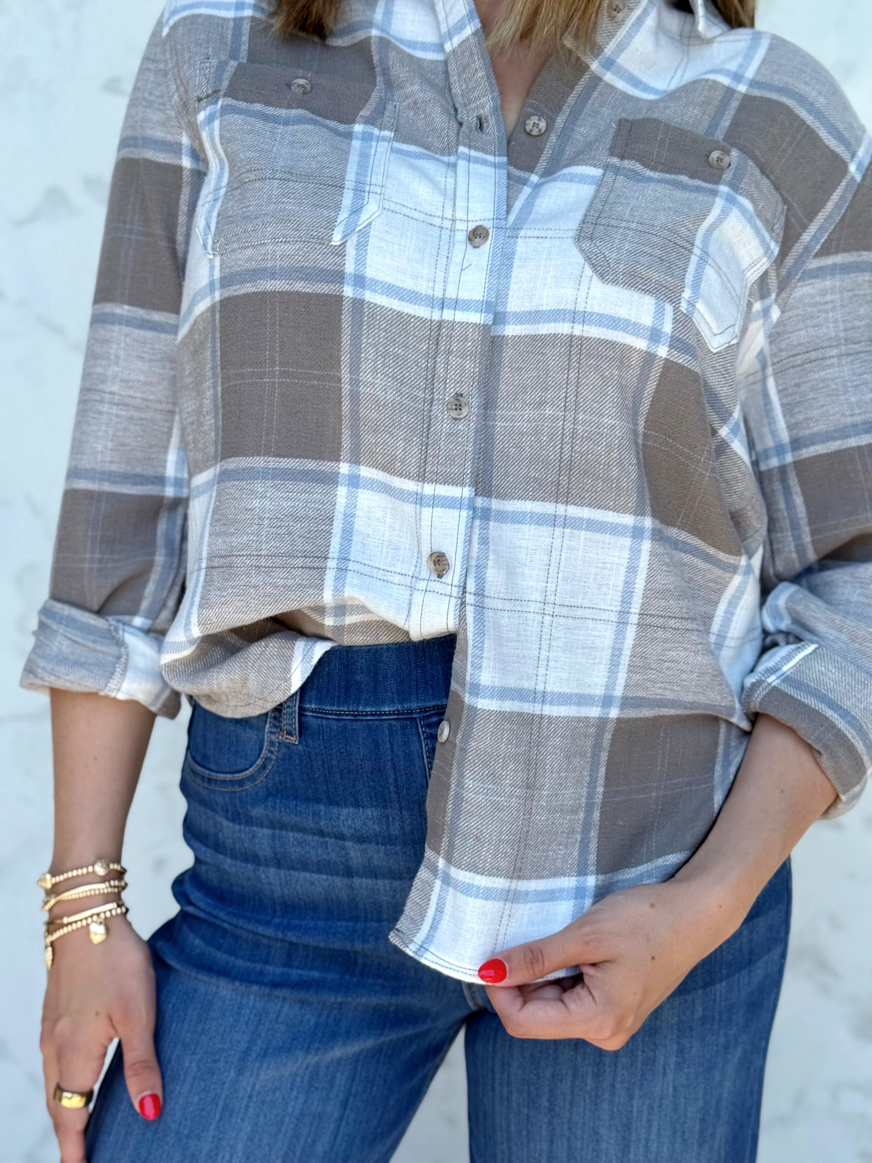 Weekender Top - TRUFFLE - willows clothing L/S SHIRT