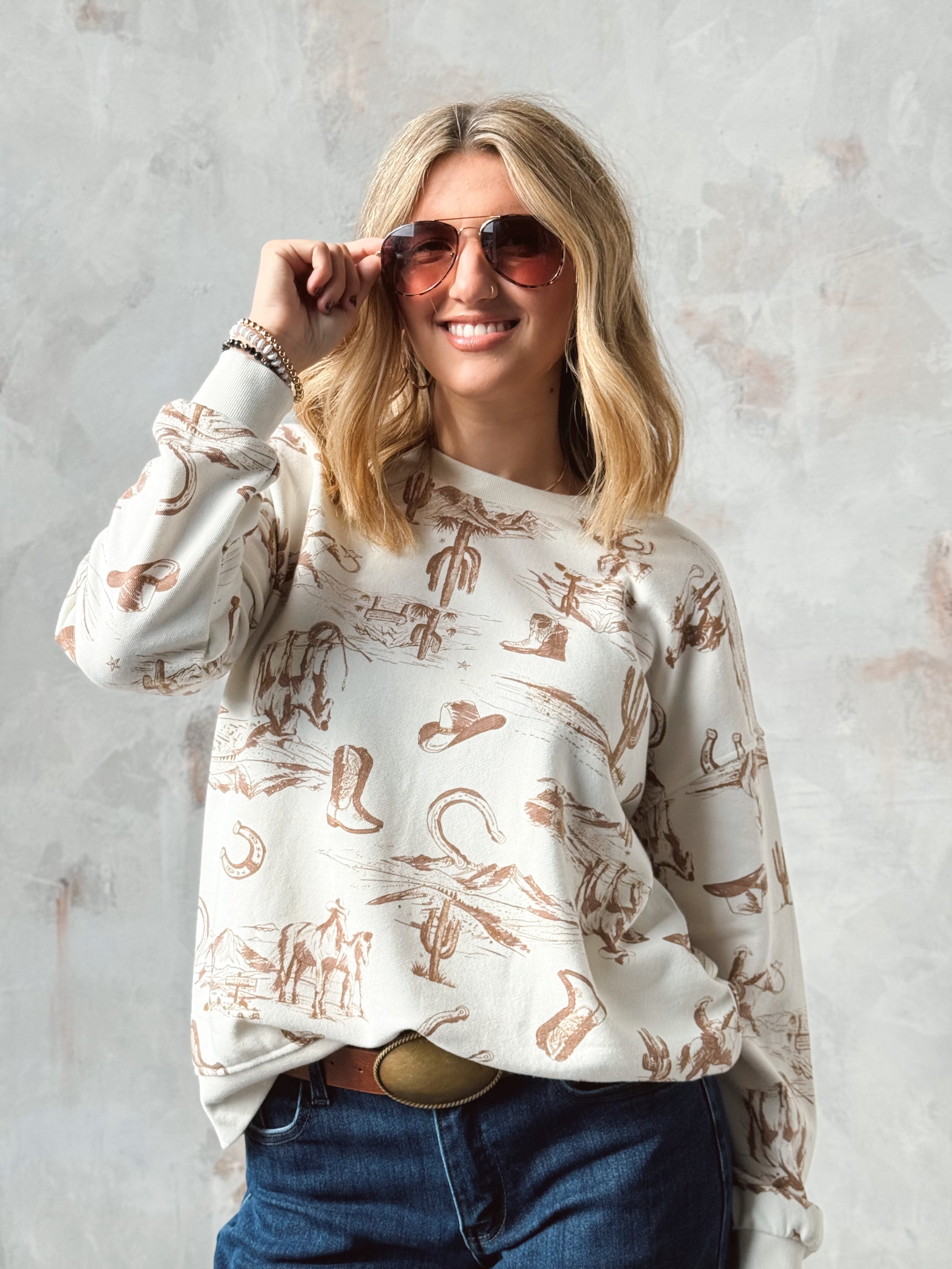 Western Dreams Sweatshirt - CREAM - willows clothing SWEATSHIRT