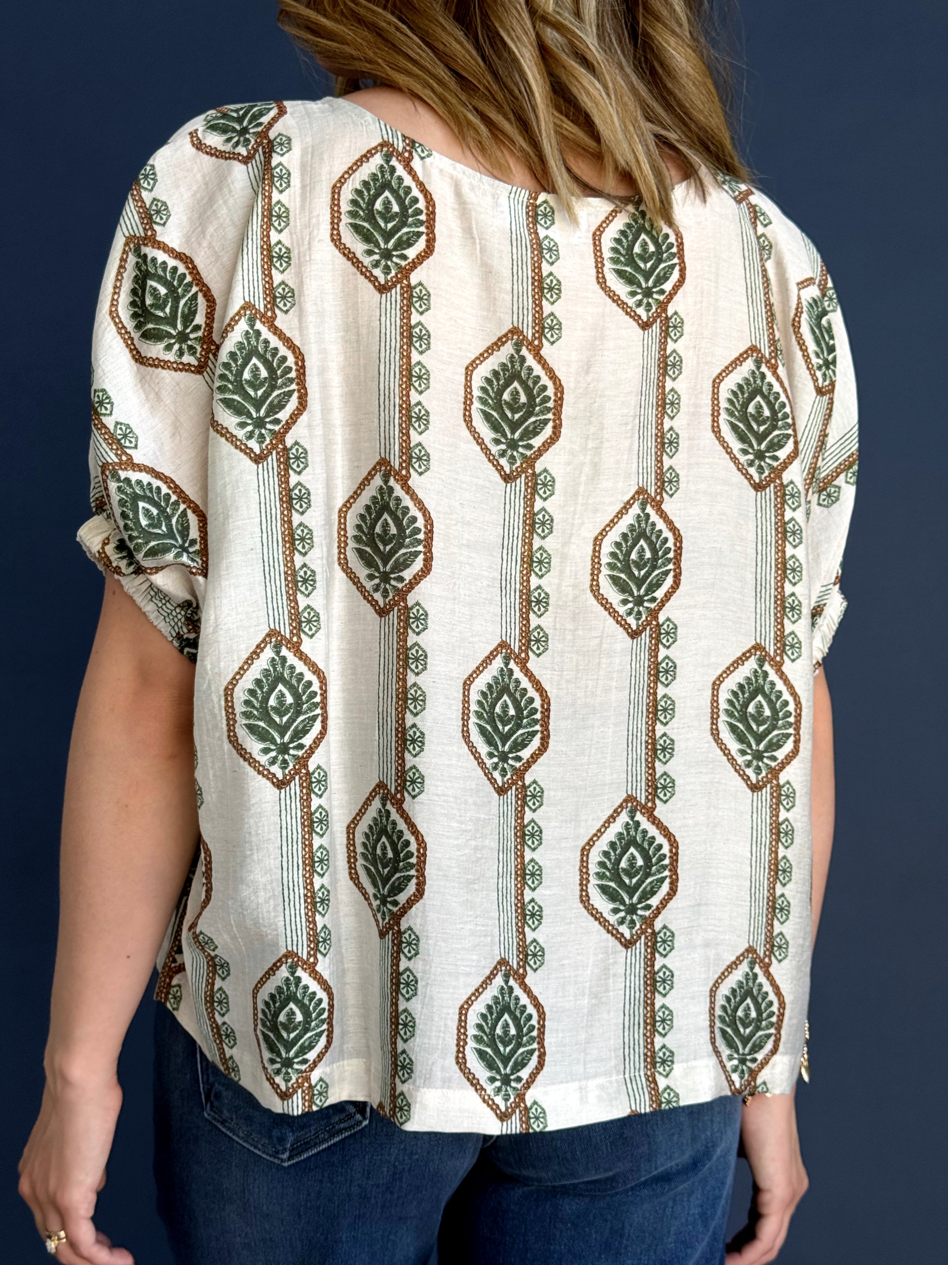 Whitman Blouse - OLIVE GARDEN - willows clothing BLOUSE