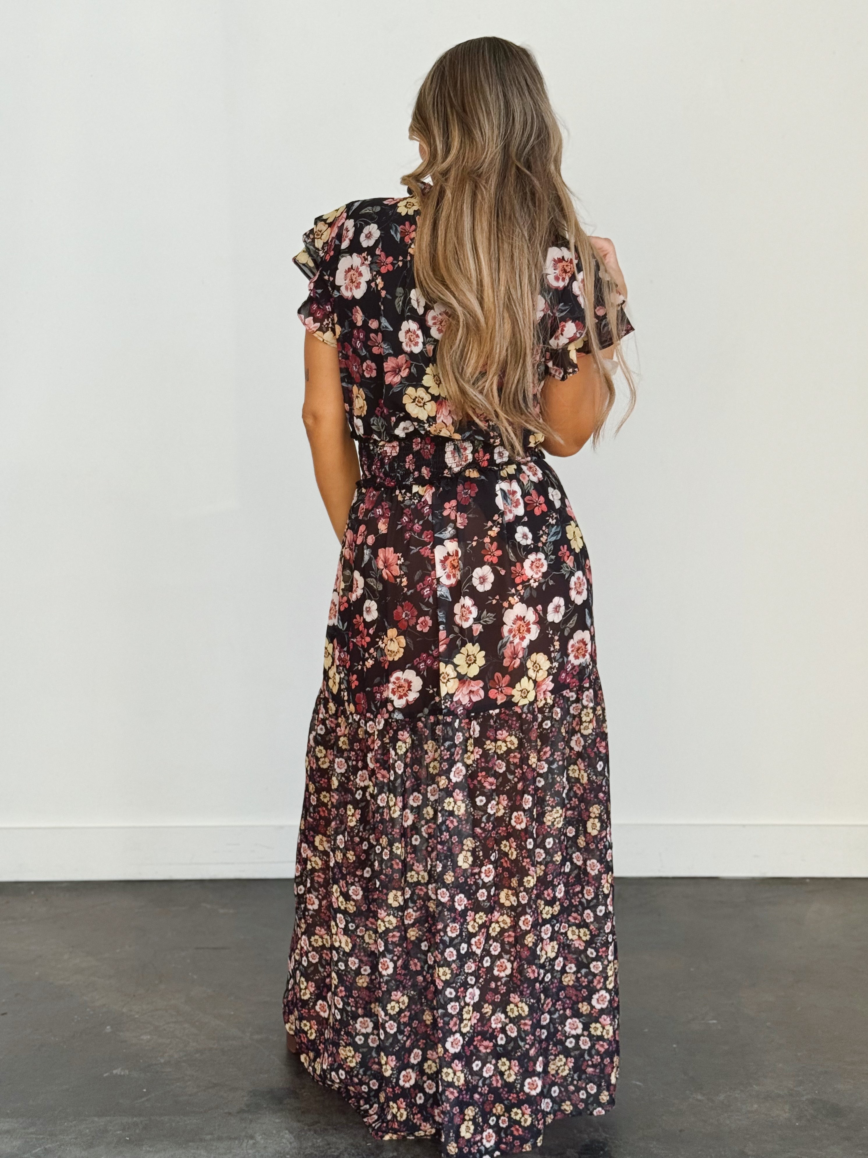 Wild Honey Dress - BLACK/RUST - willows clothing Long Dress