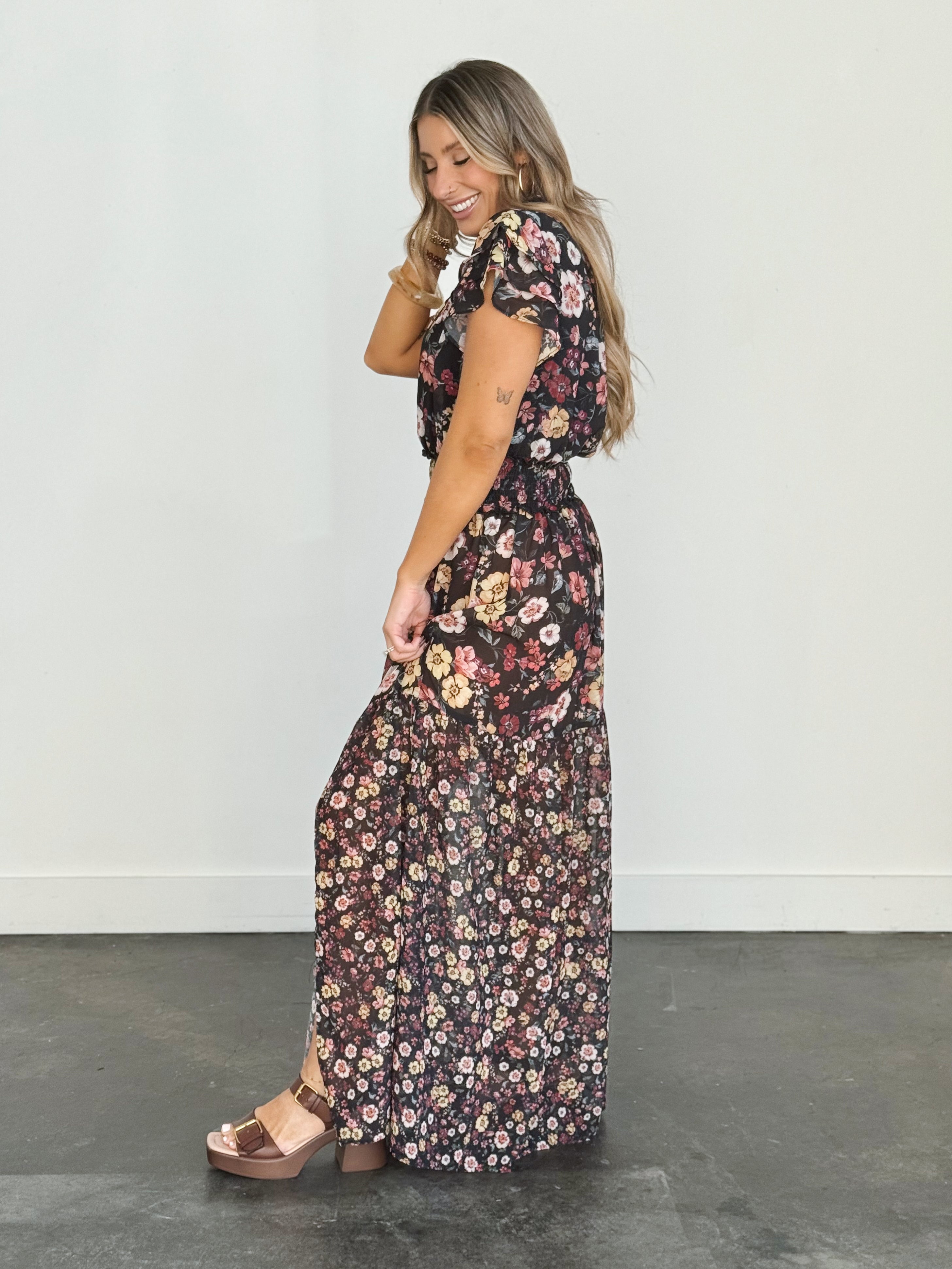 Wild Honey Dress - BLACK/RUST - willows clothing Long Dress