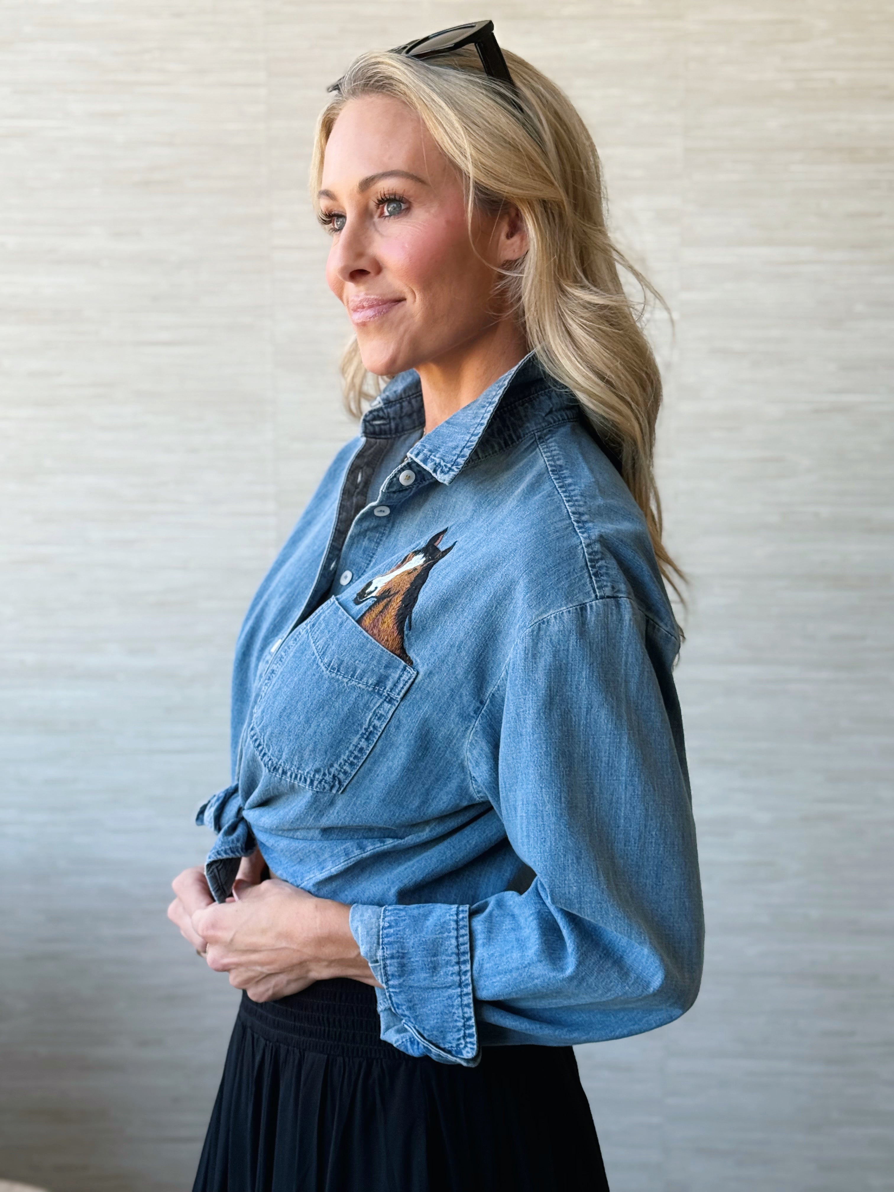 Wild Horses Shirt - DENIM - willows clothing L/S SHIRT